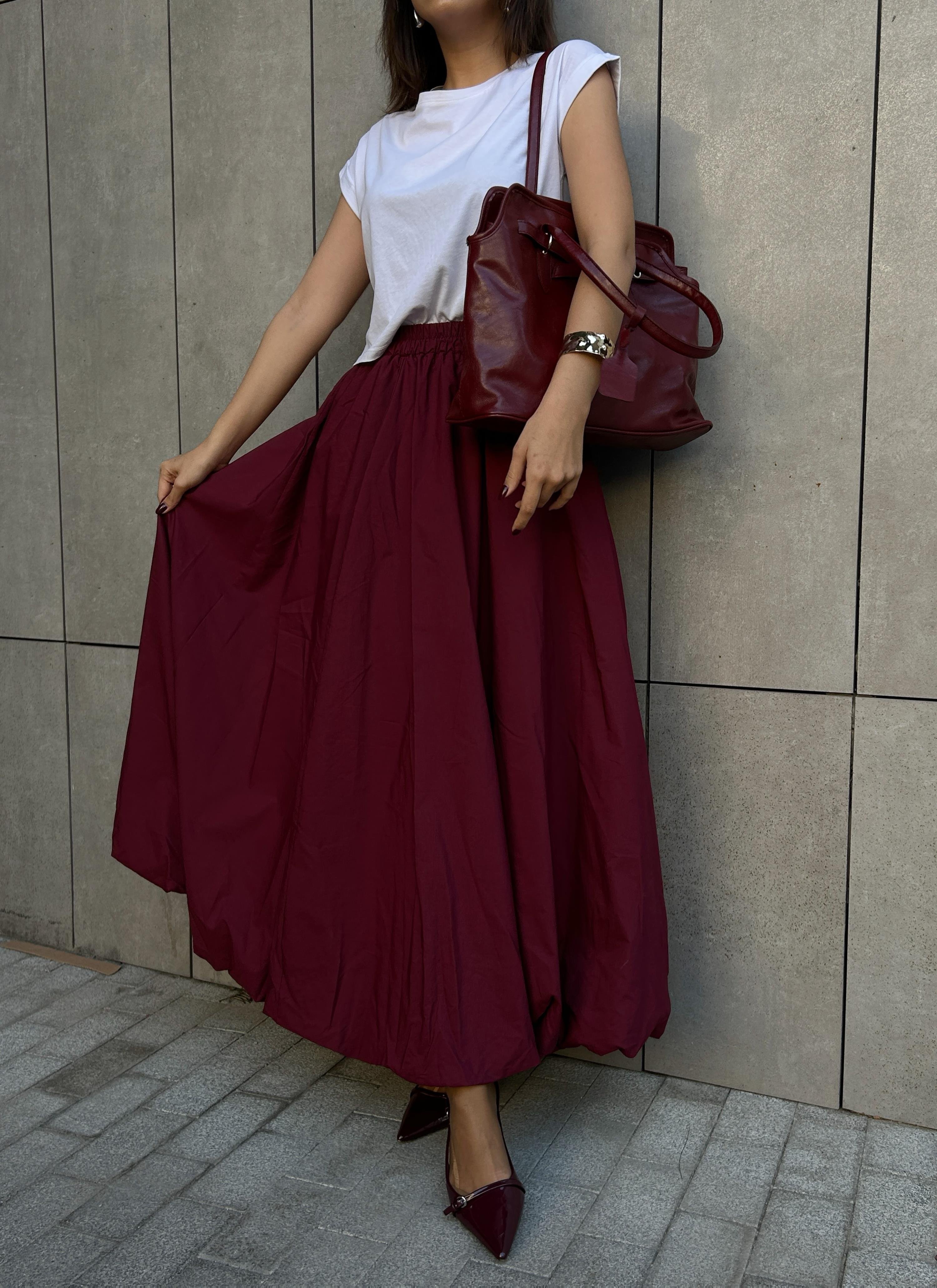 Kadın Bordo Lastikli Uzun Balon Etek 29004