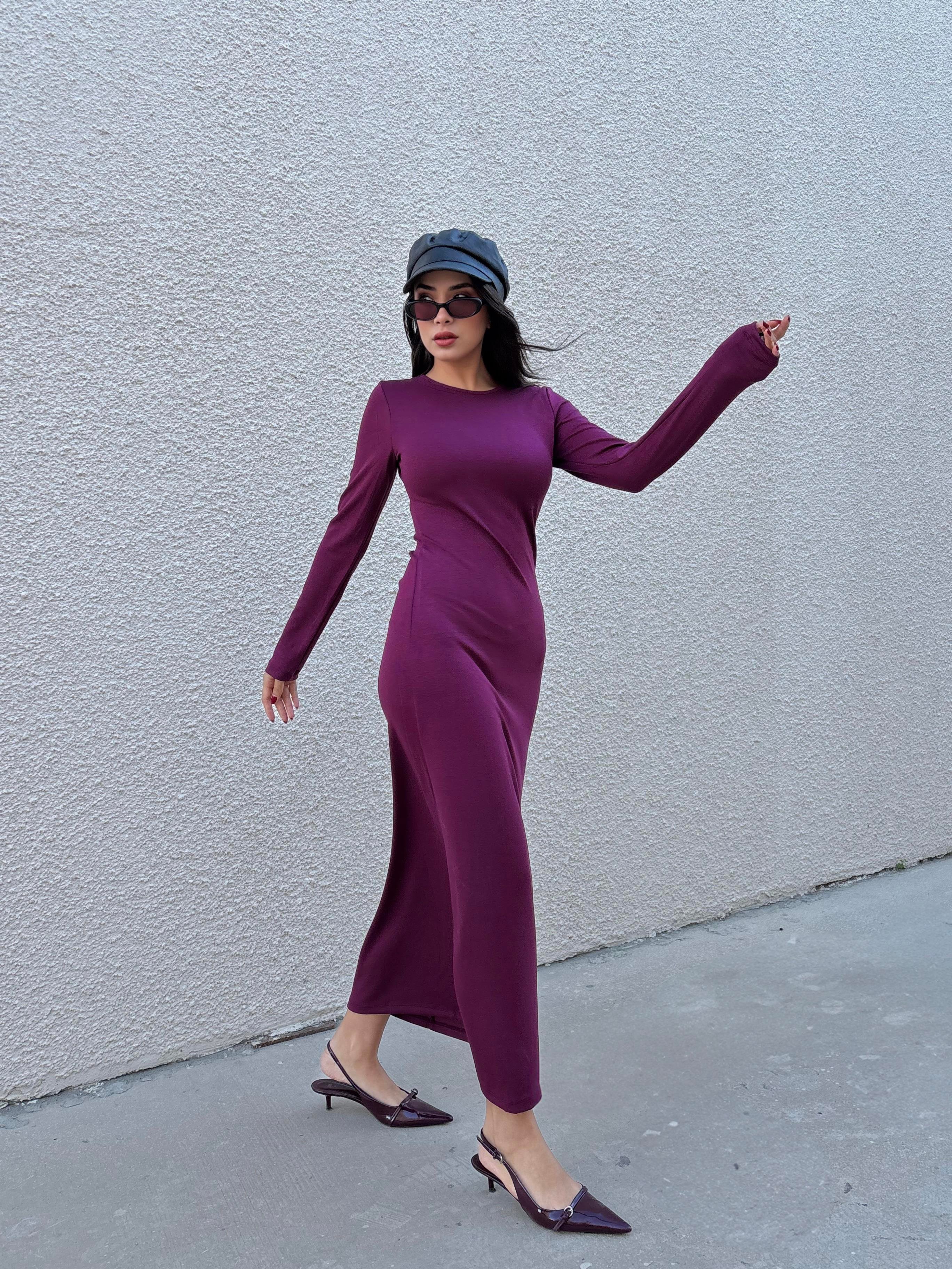 Kadın Bordo Modal Kumaş Dar kesim Uzun Elbise 30073