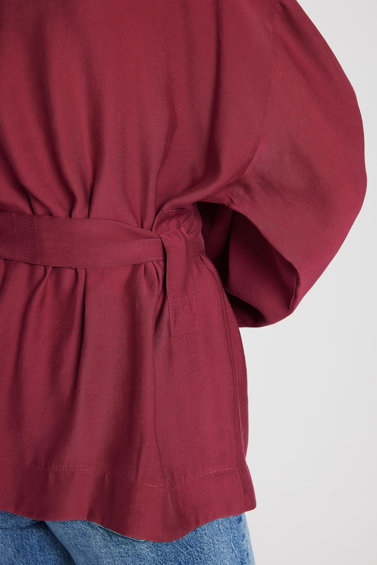 Kadın Bordo Oversize %100 Modal Bağlamalı Kimono Ceket 29146