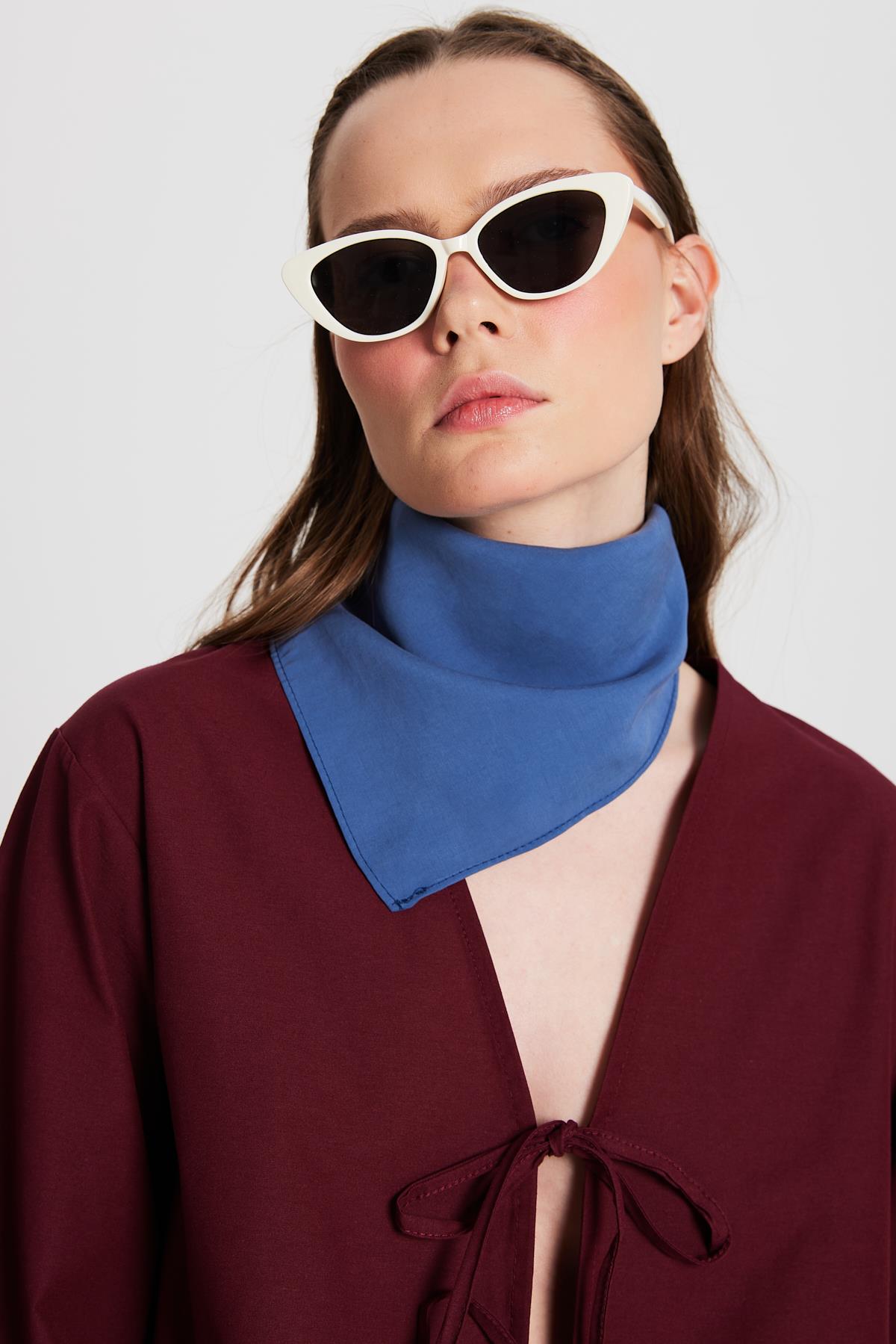 Kadın Bordo Poplin Önden Bağlamalı Bluz 29085