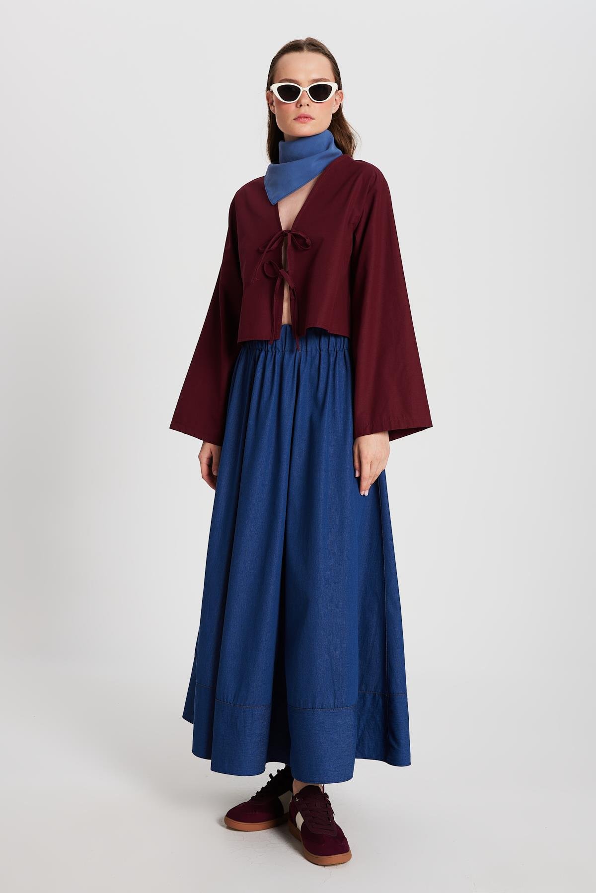 Kadın Bordo Poplin Önden Bağlamalı Bluz 29085