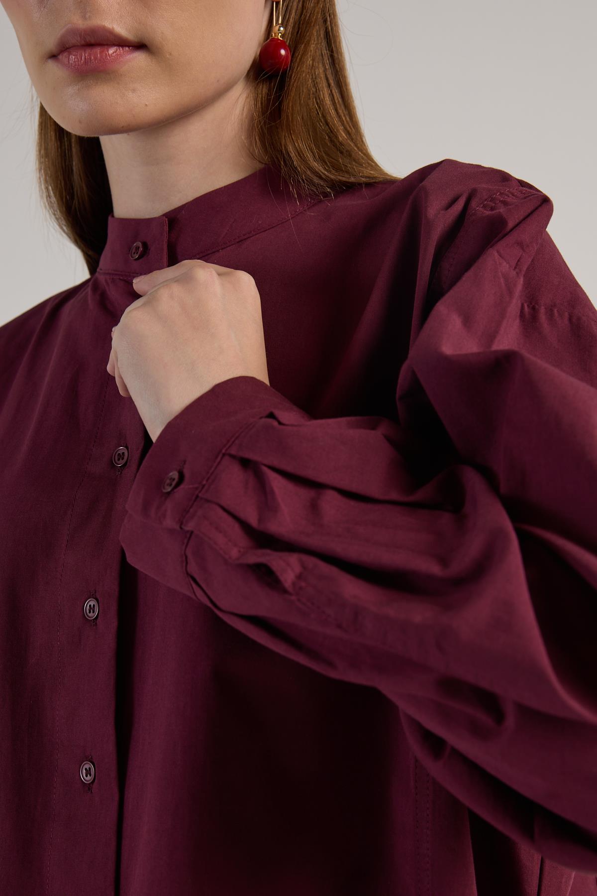 Kadın Bordo Tasarım Oversize Kısa Gömlek 30019