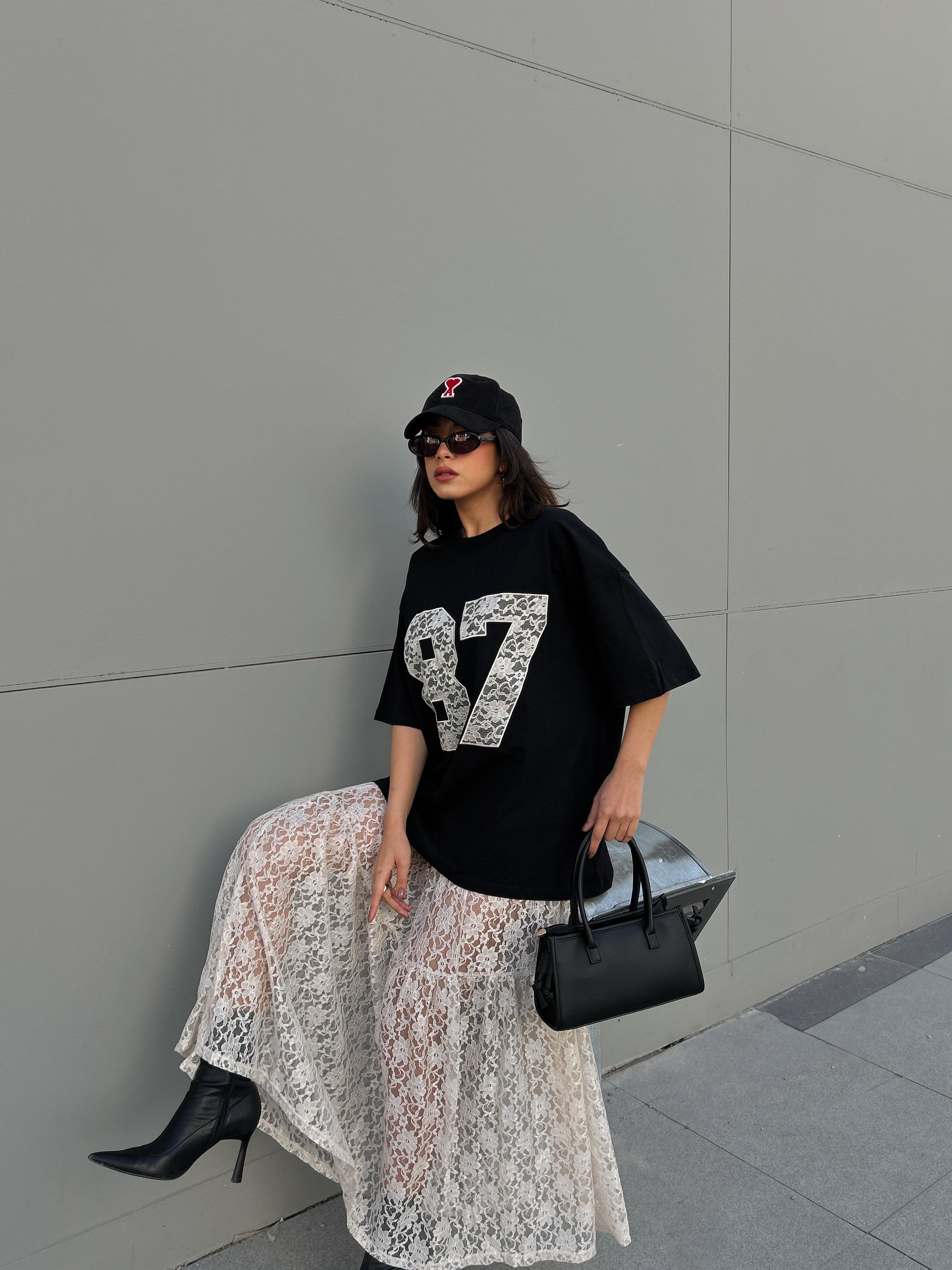 Kadın Ekru Astarsız Dantel Etek 29056