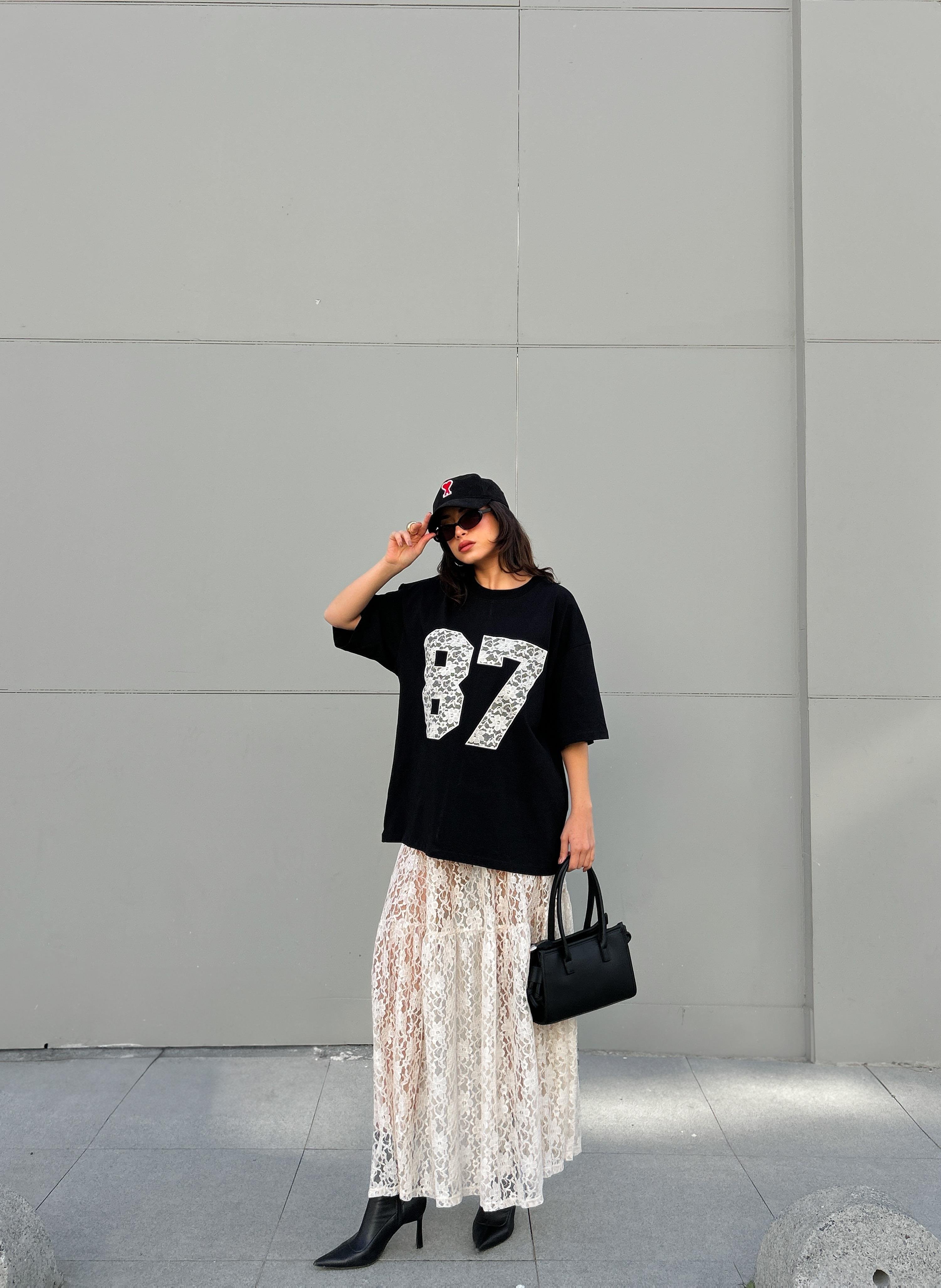 Kadın Ekru Astarsız Dantel Etek 29056