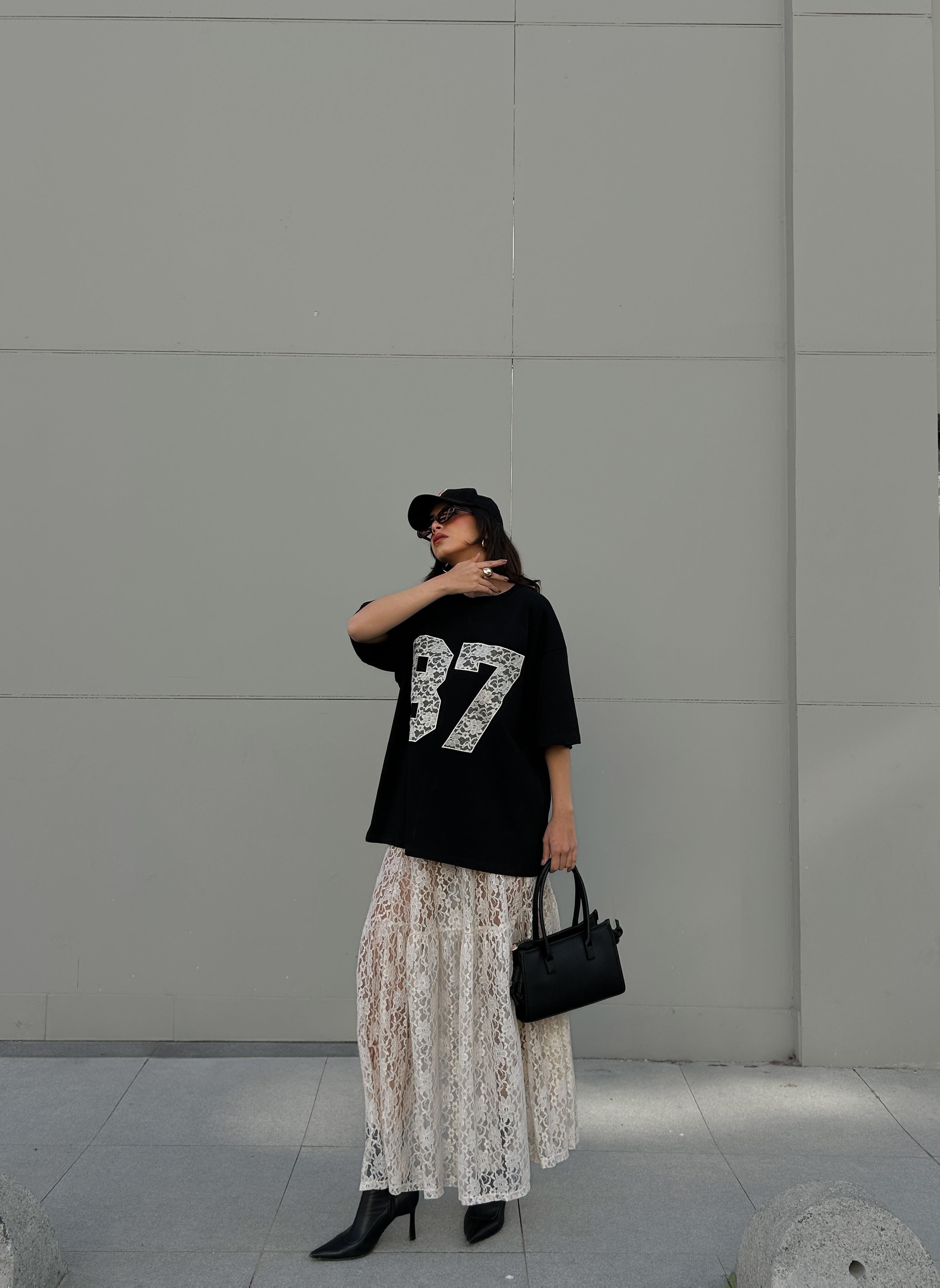 Kadın Ekru Astarsız Dantel Etek 29056