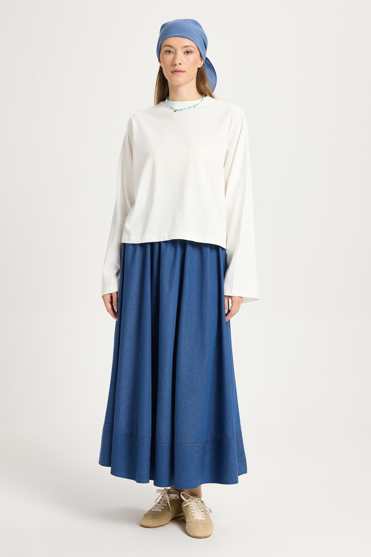 Kadın Ekru Geniş Kol Oversize Kısa Basic T-shirt 30059