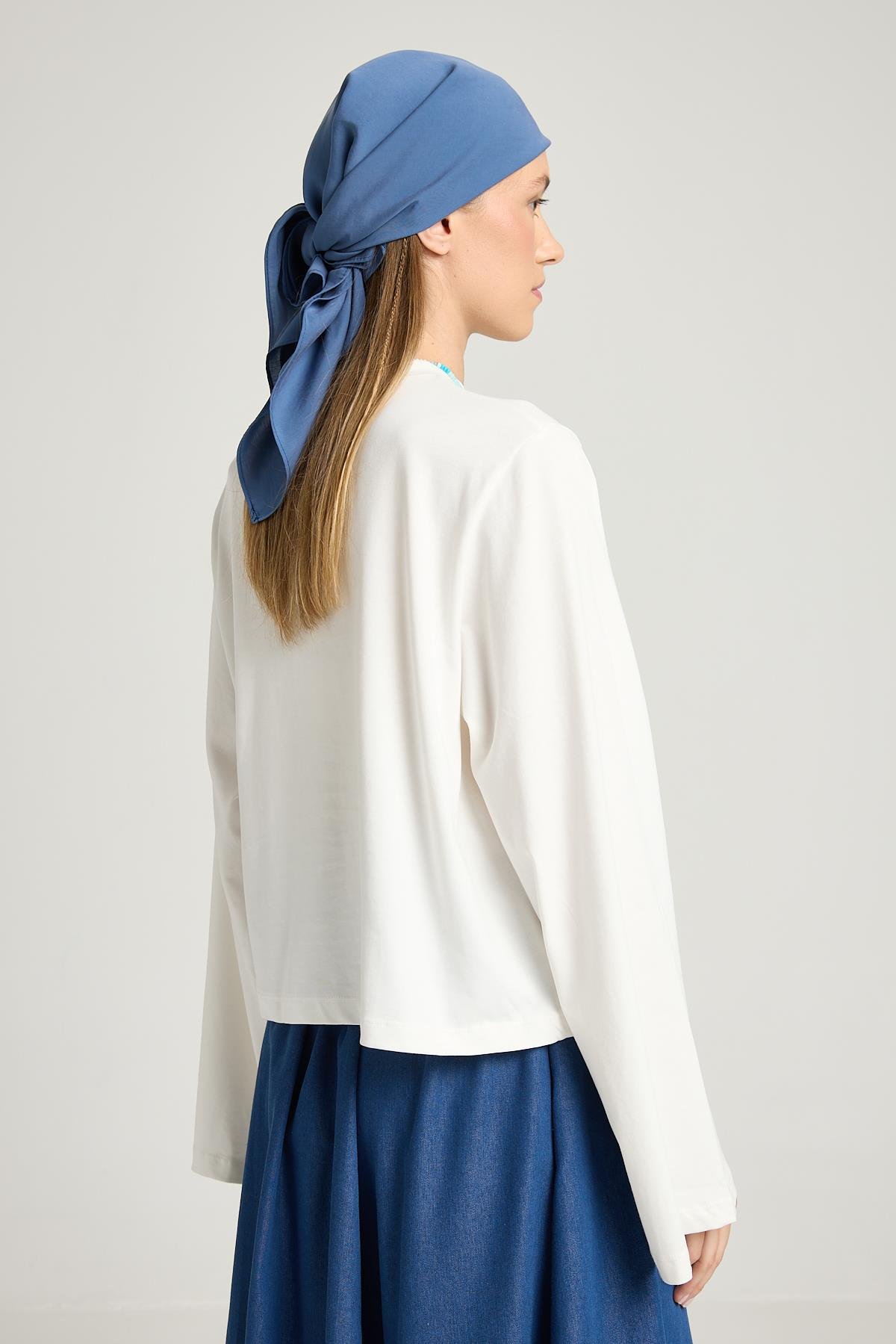 Kadın Ekru Geniş Kol Oversize Kısa Basic T-shirt 30059