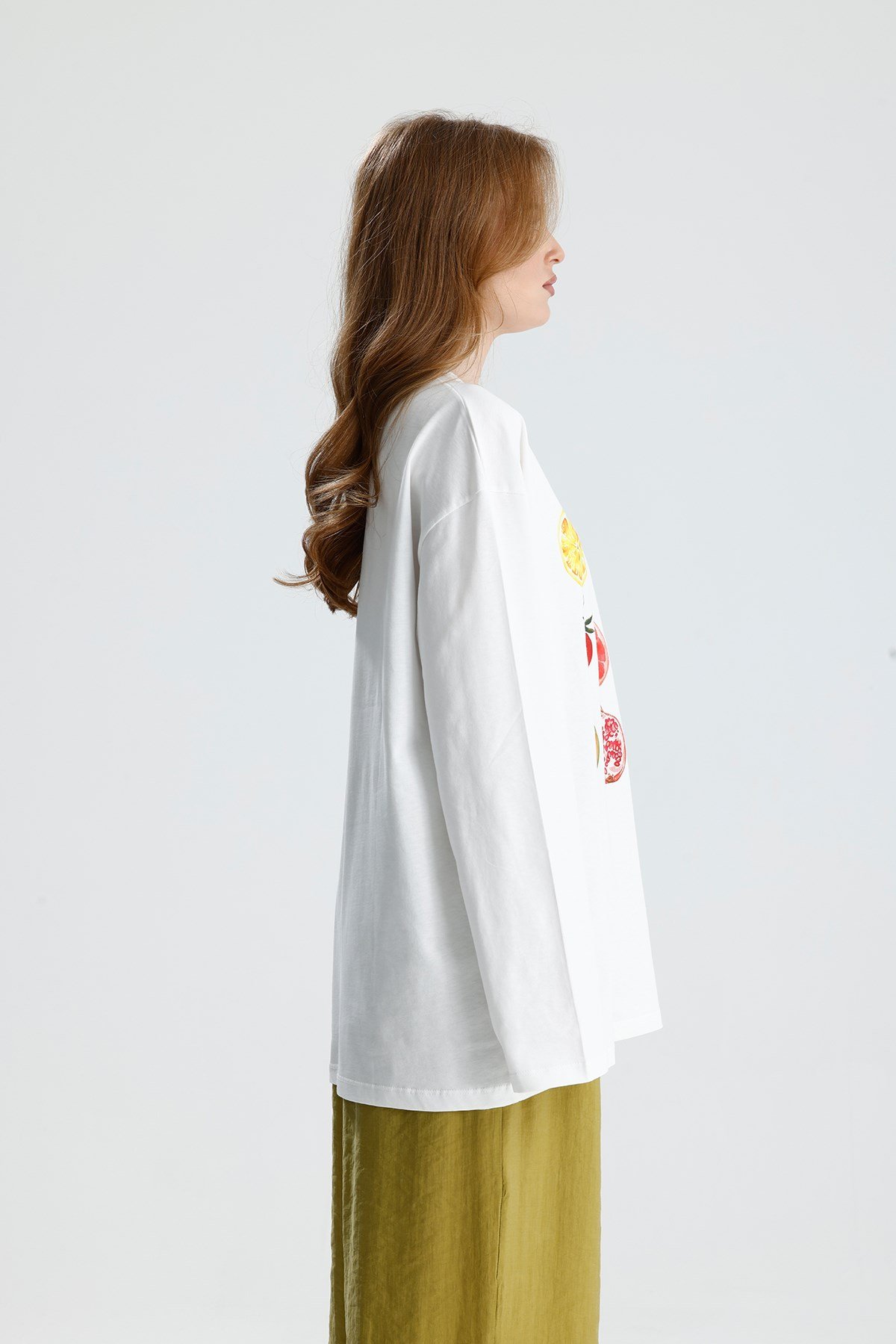 Kadın Ekru Oversize Baskılı Pamuk T-shirt 31145
