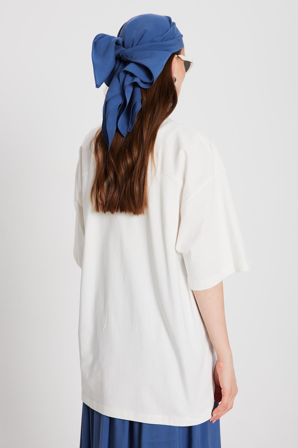 Kadın Ekru Oversize Baskılı T-shirt 29156