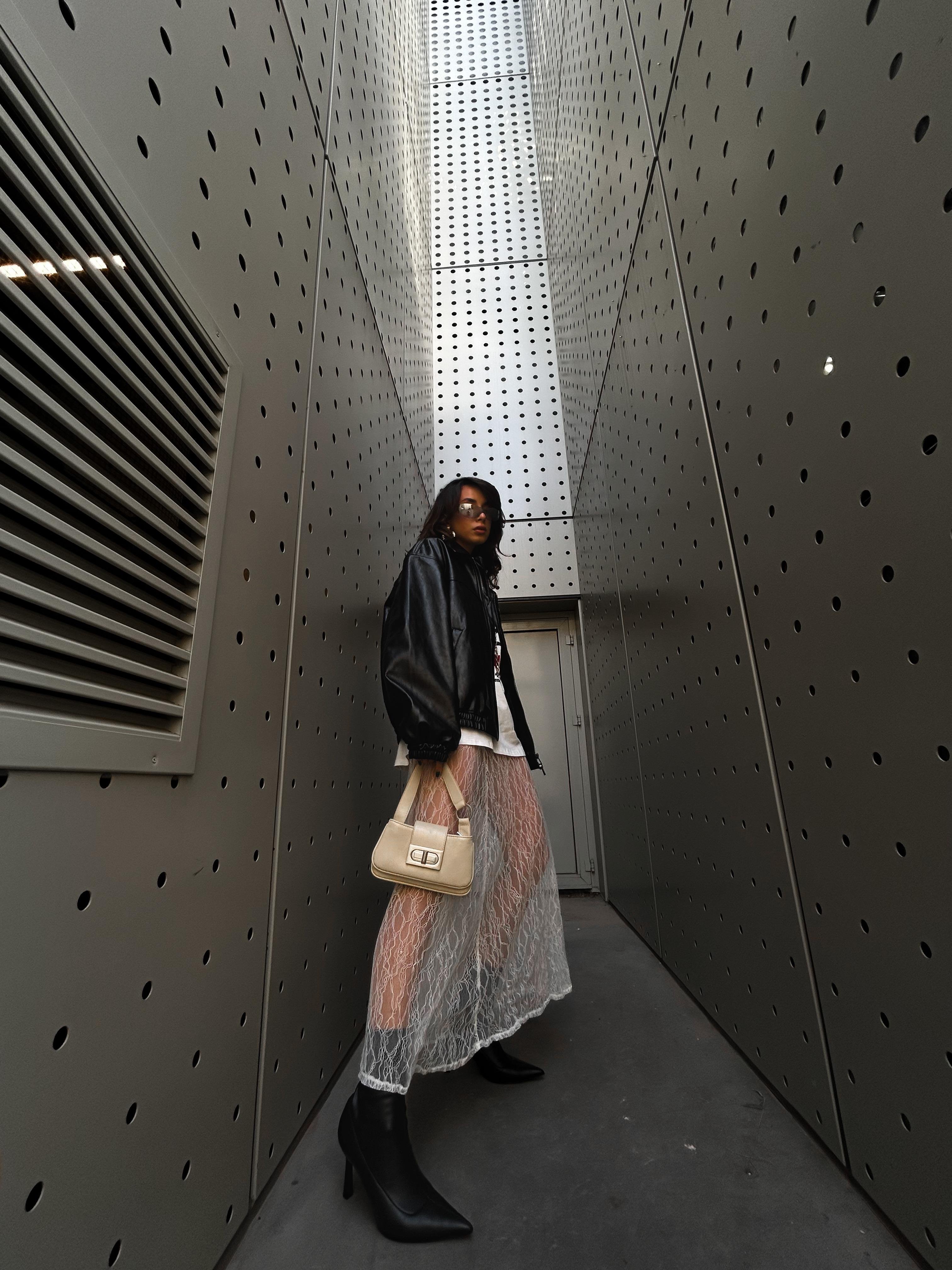 Kadın Ekru Uzun Dantel Etek 28213