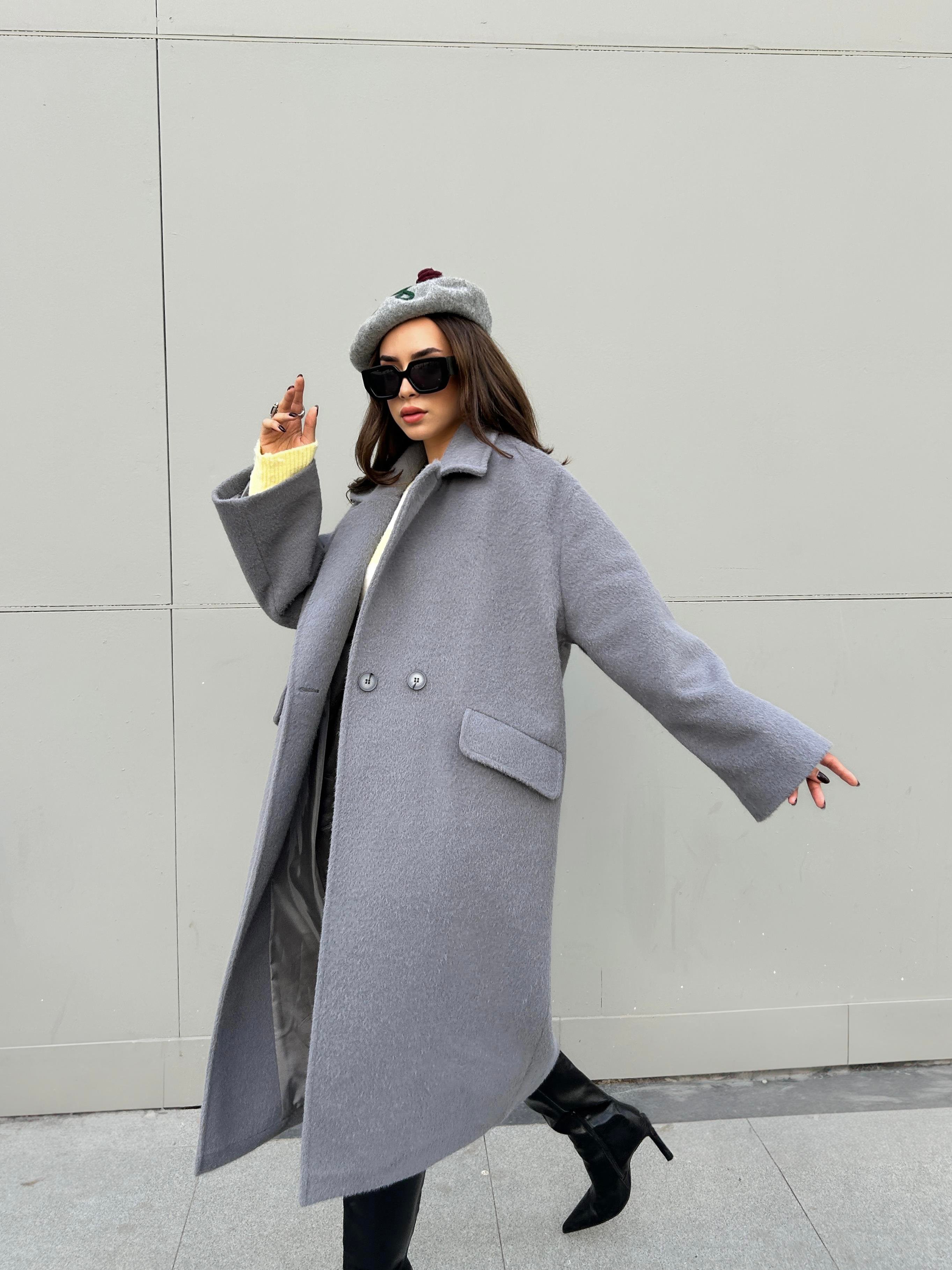 Kadın Gri Astarlı Uzun Oversize Kaşe Kaban 30110
