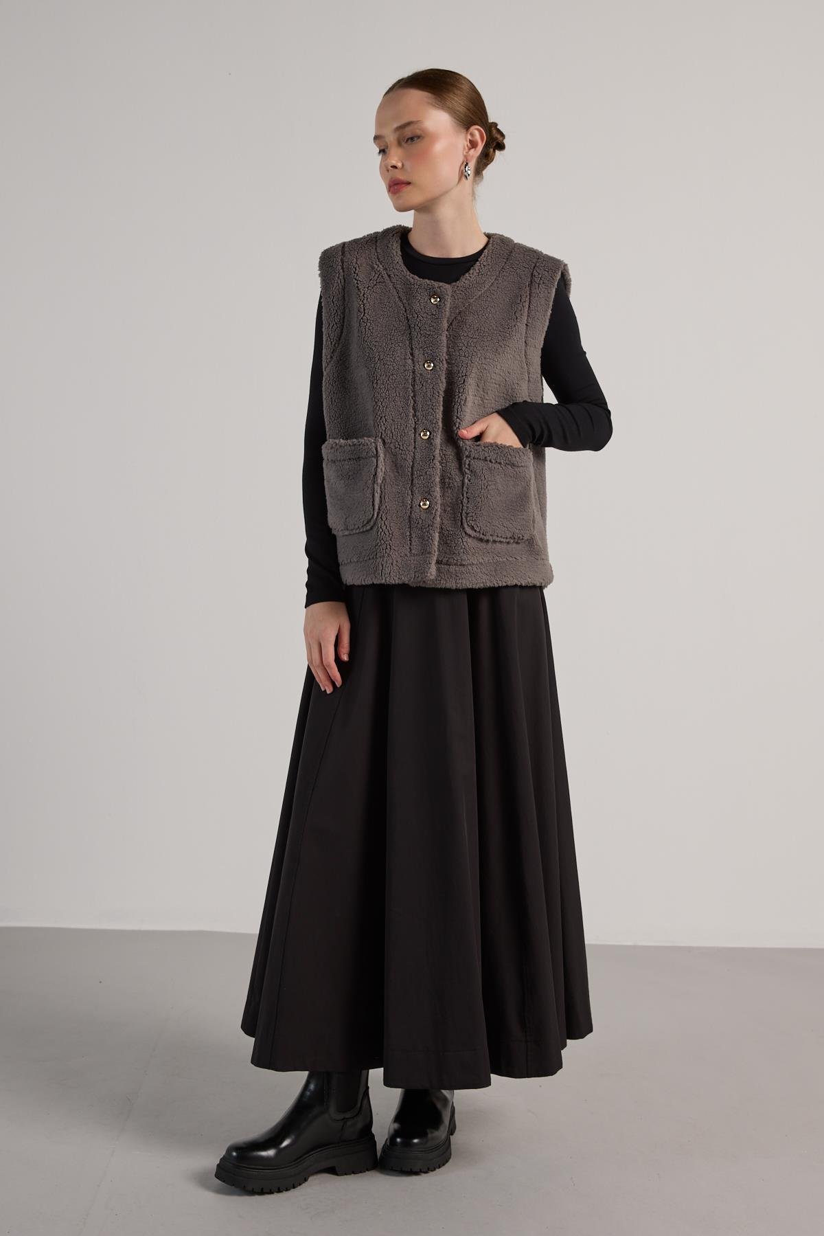Kadın Gri Peluş Yelek 30049