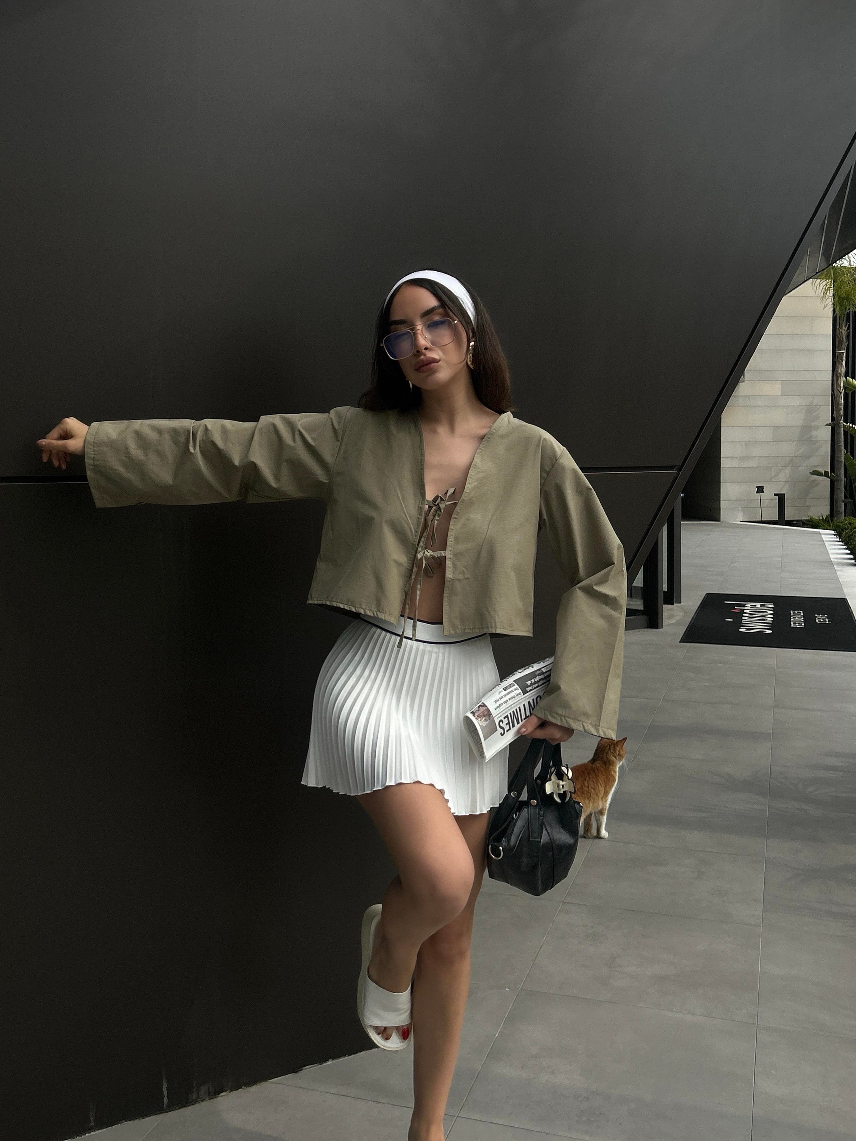 Kadın Haki Poplin Önden Bağlamalı Bluz 29085