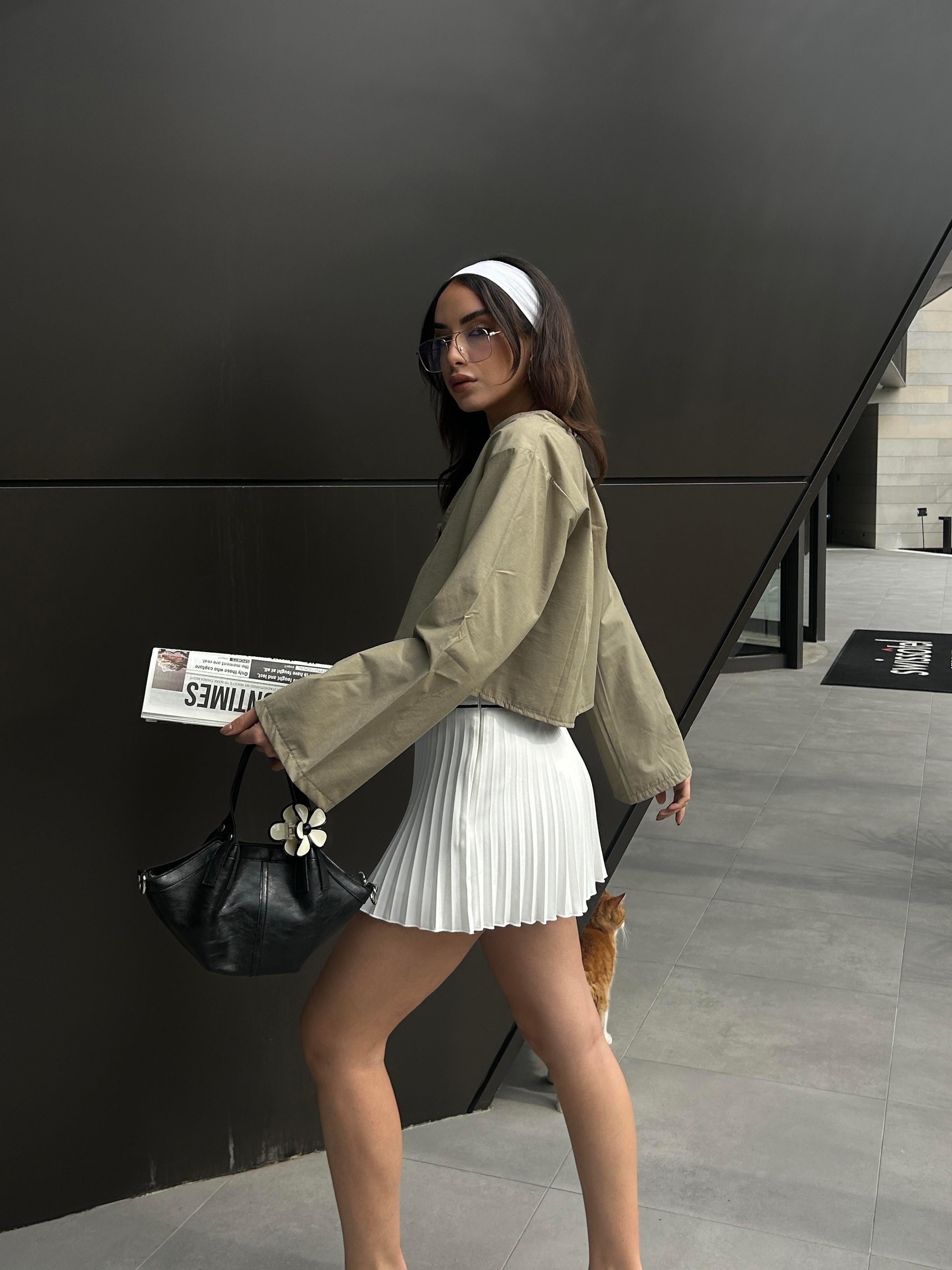 Kadın Haki Poplin Önden Bağlamalı Bluz 29085