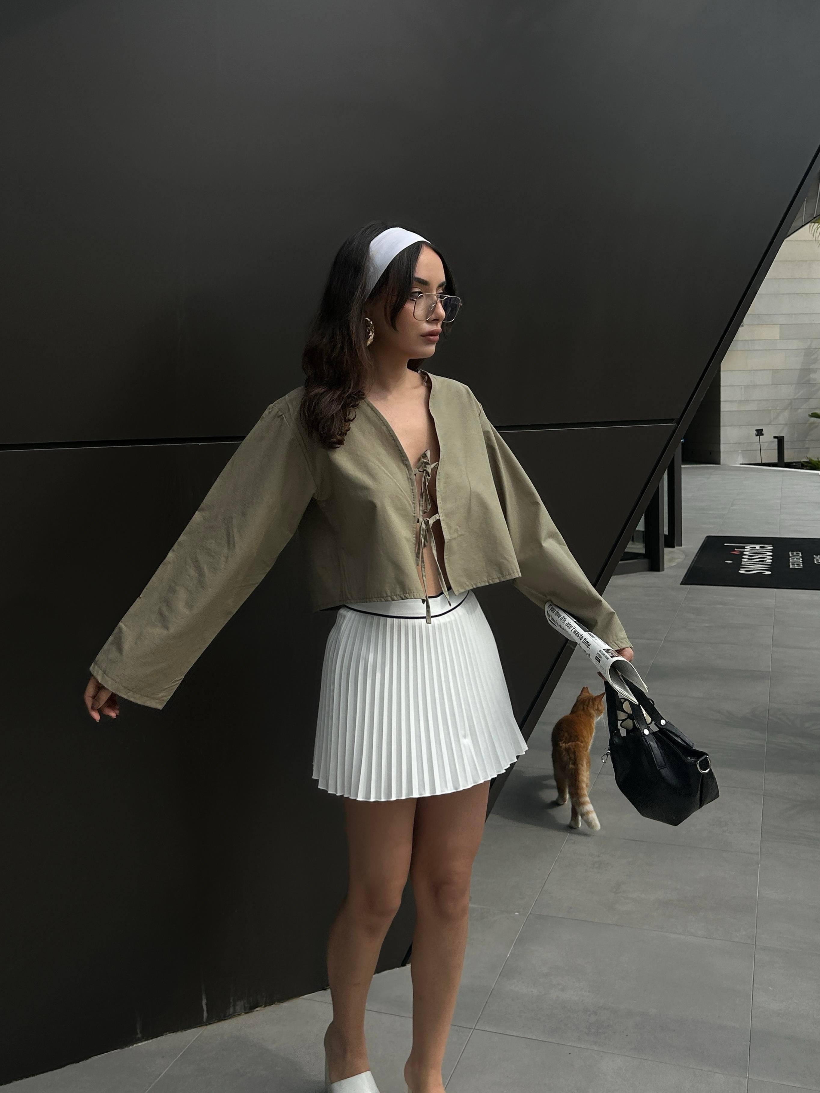 Kadın Haki Poplin Önden Bağlamalı Bluz 29085