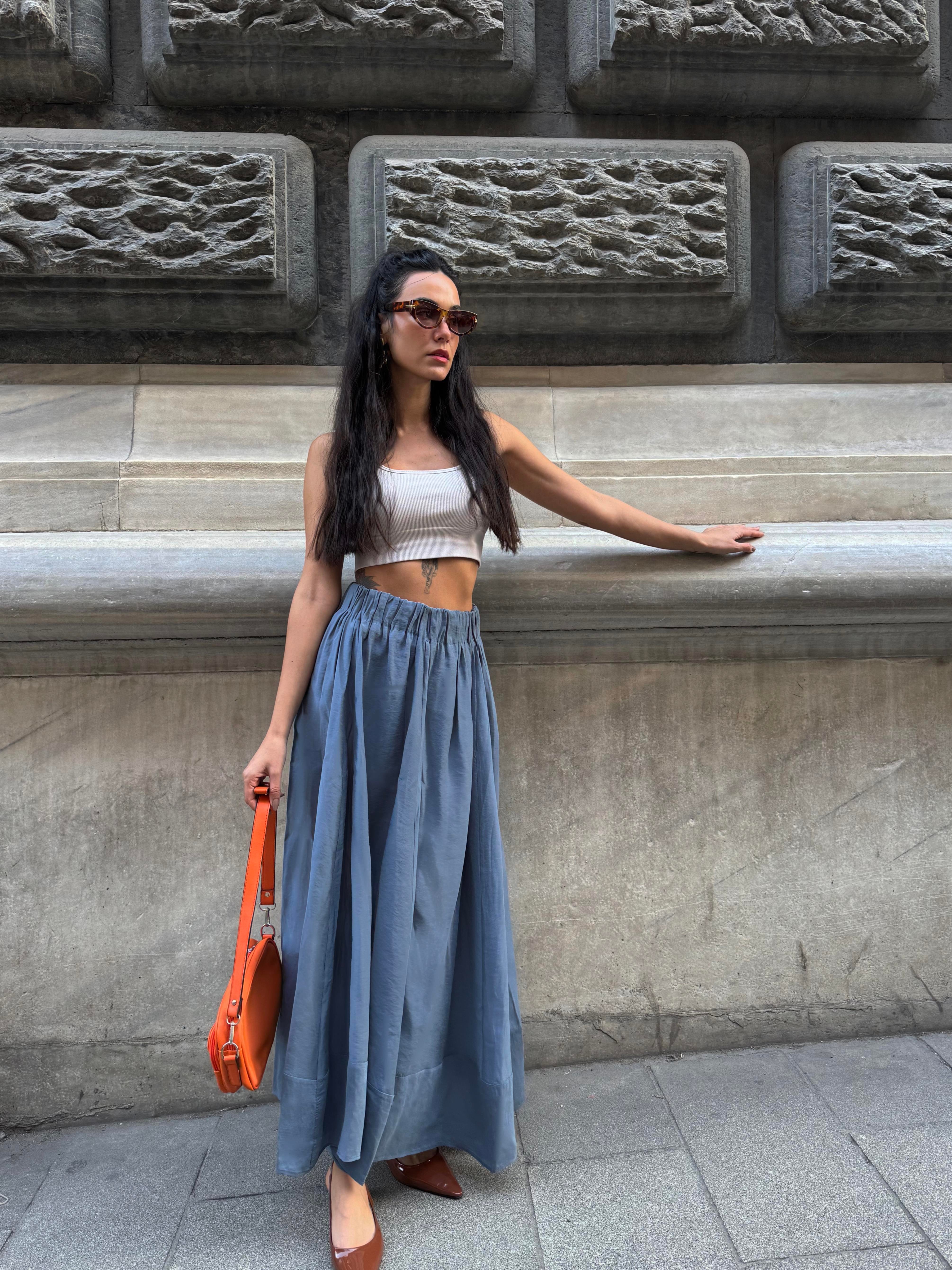 Kadın İndigo %100 Modal Uzun Etek 29078