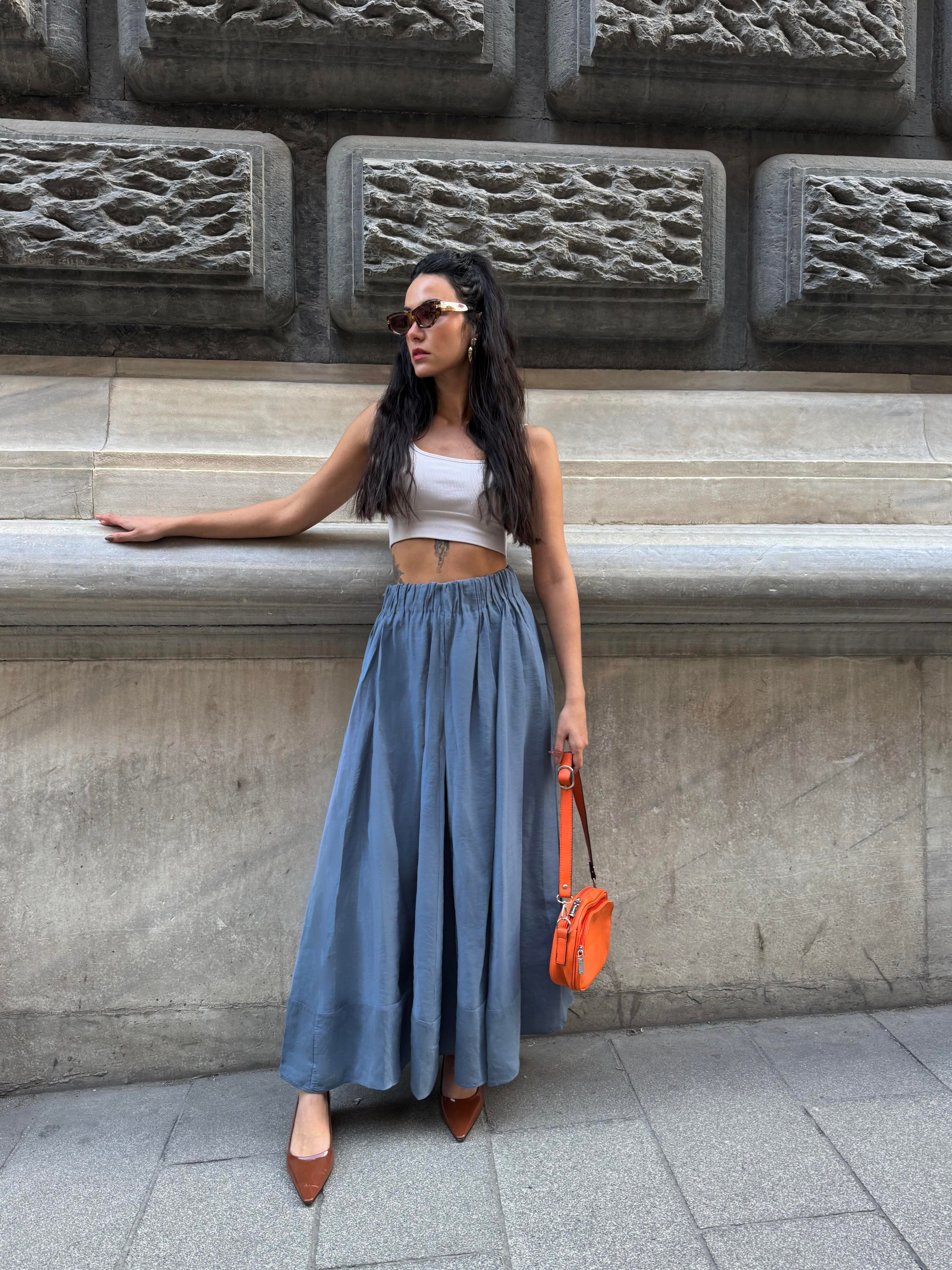 Kadın İndigo %100 Modal Uzun Etek 29078