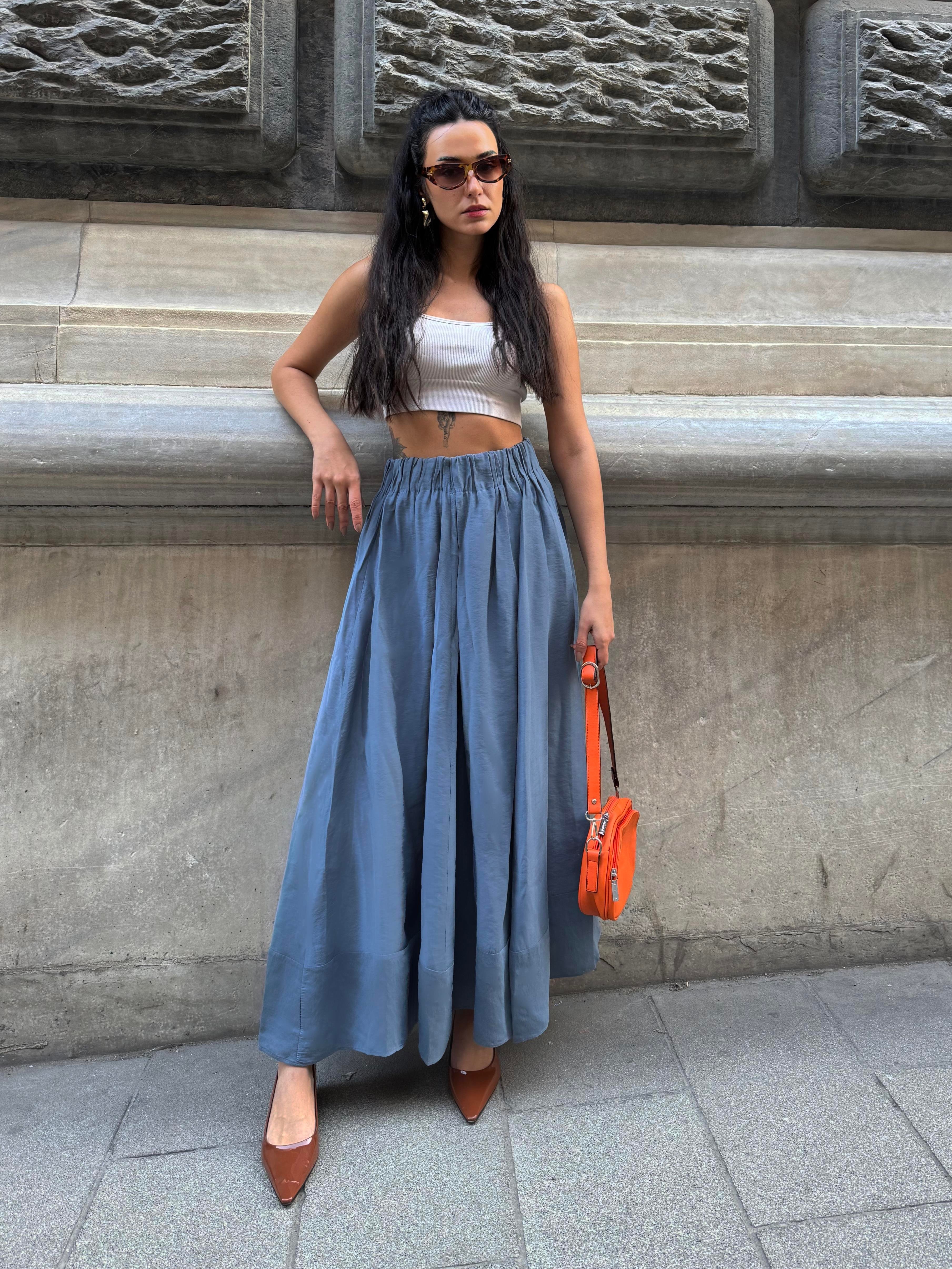 Kadın İndigo %100 Modal Uzun Etek 29078