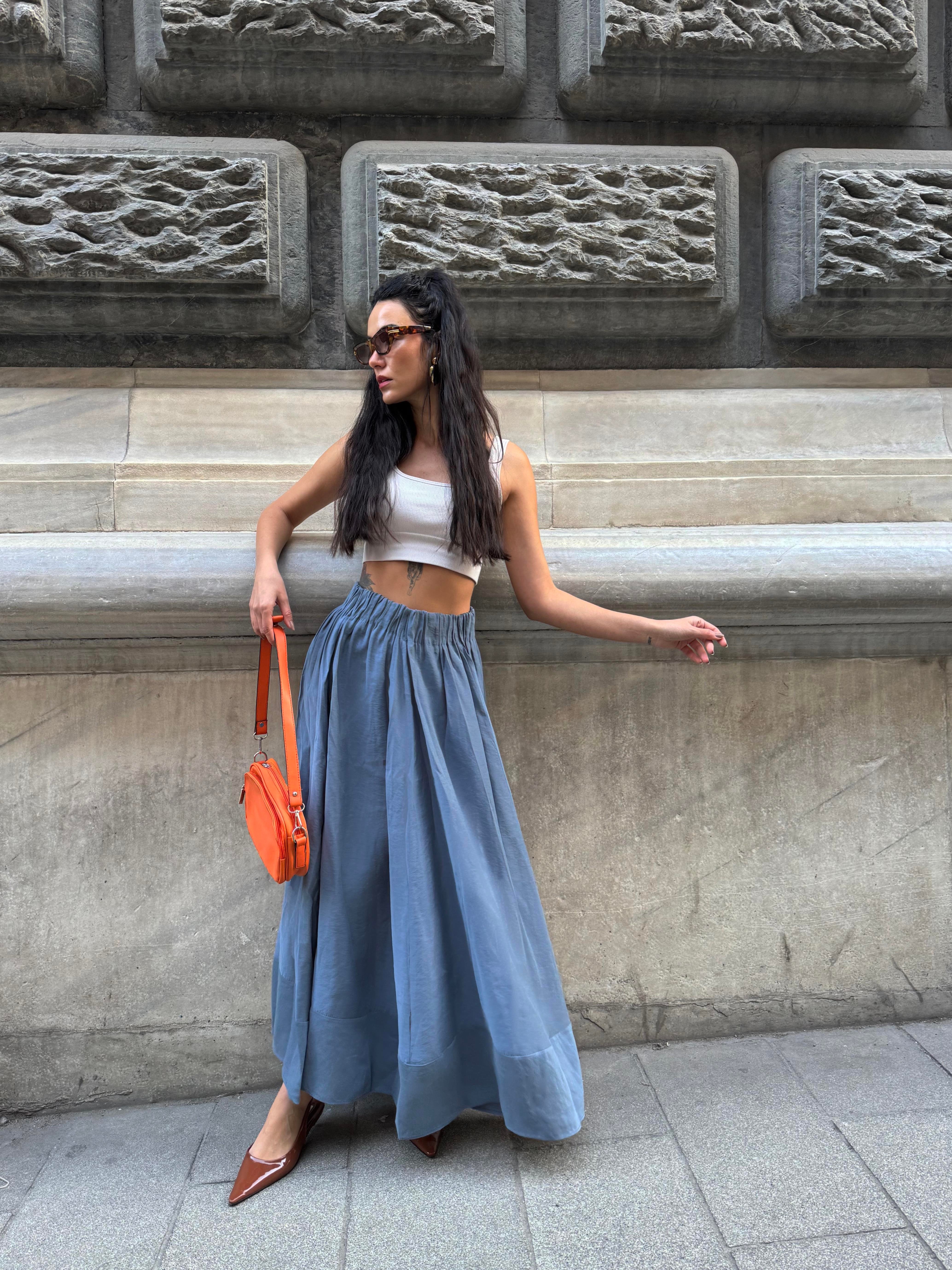 Kadın İndigo %100 Modal Uzun Etek 29078