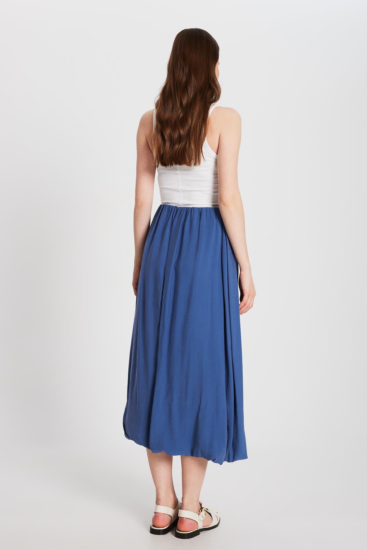 Kadın İndigo Modal Kumaş Balon Etek 29141