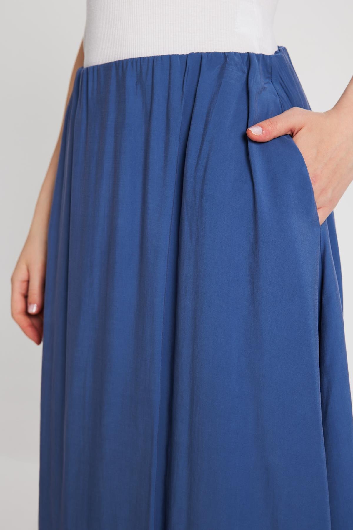 Kadın İndigo Modal Kumaş Balon Etek 29141