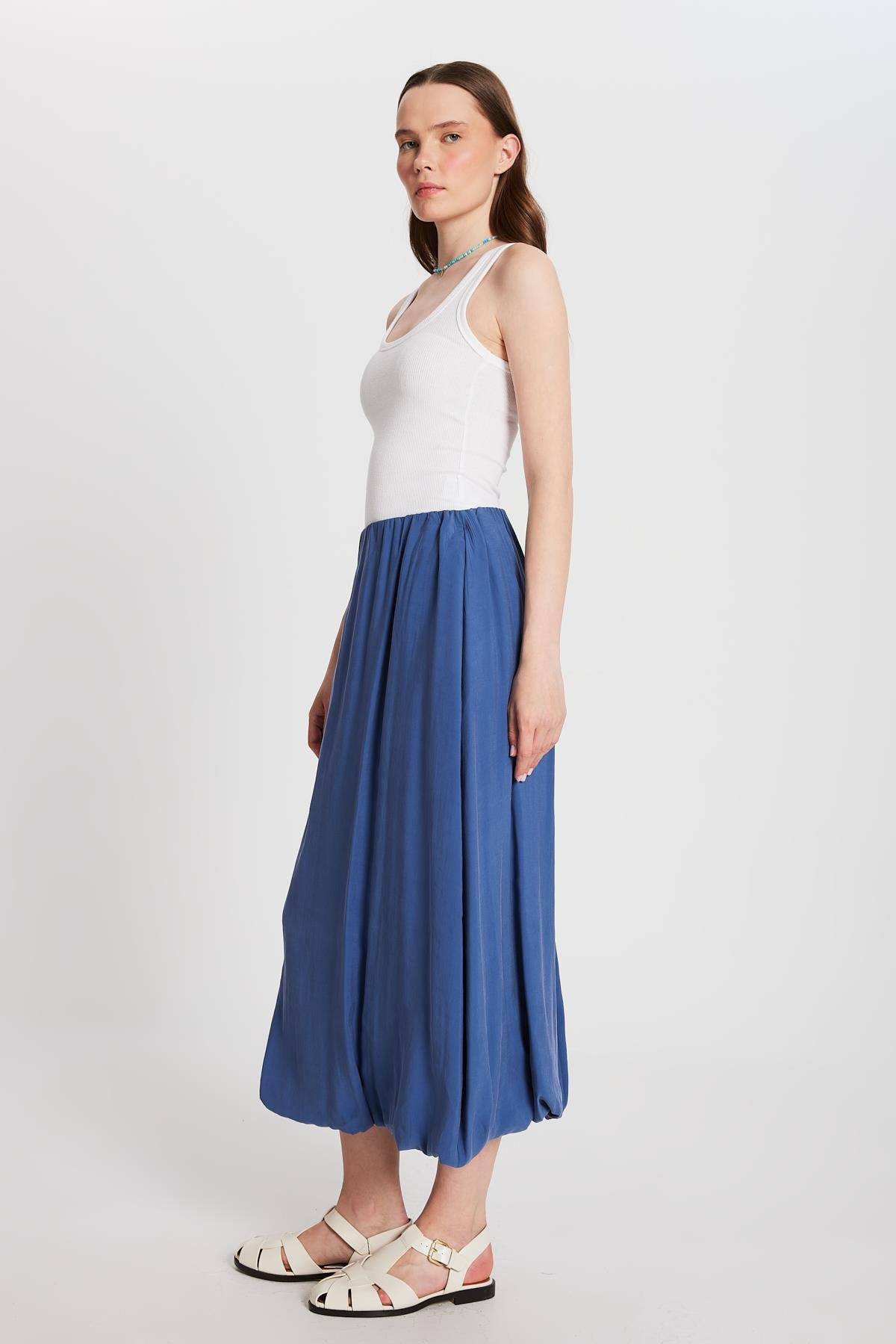 Kadın İndigo Modal Kumaş Balon Etek 29141