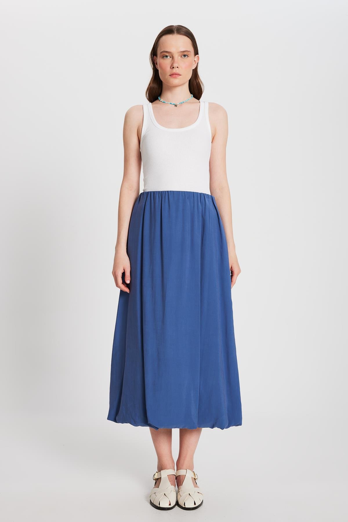Kadın İndigo Modal Kumaş Balon Etek 29141