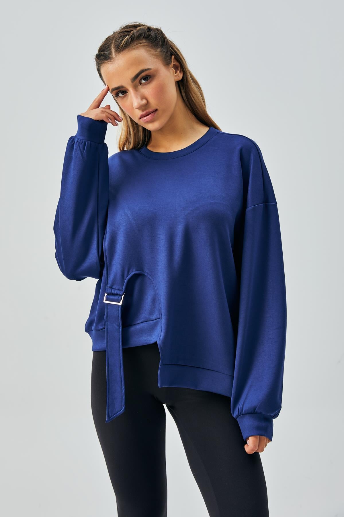 Kadın İndigo OYS Modal Kumaş Tokalı Tasarım Sweatshirt 28034