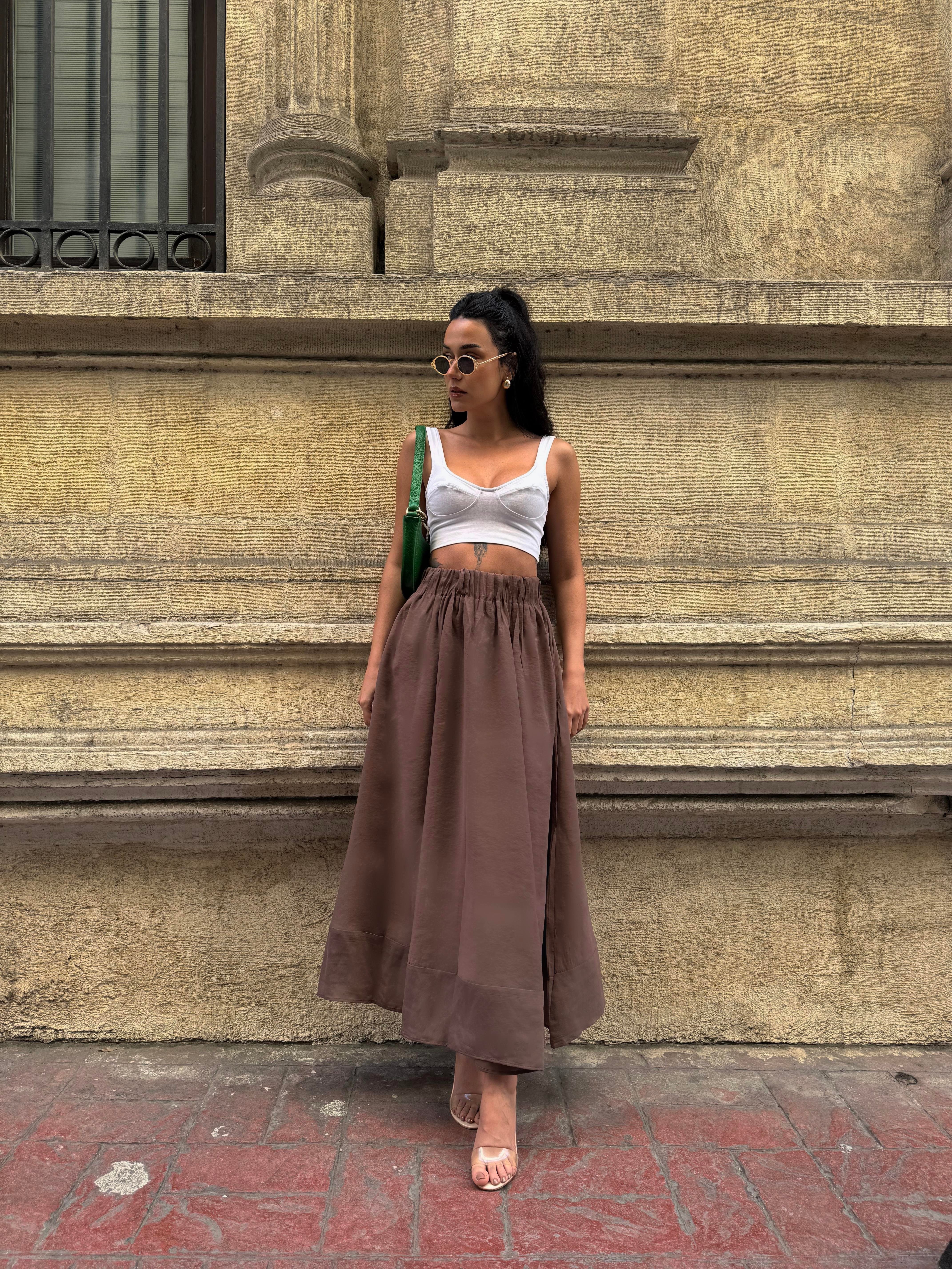 Kadın Kahve %100 Modal Uzun Etek 29078