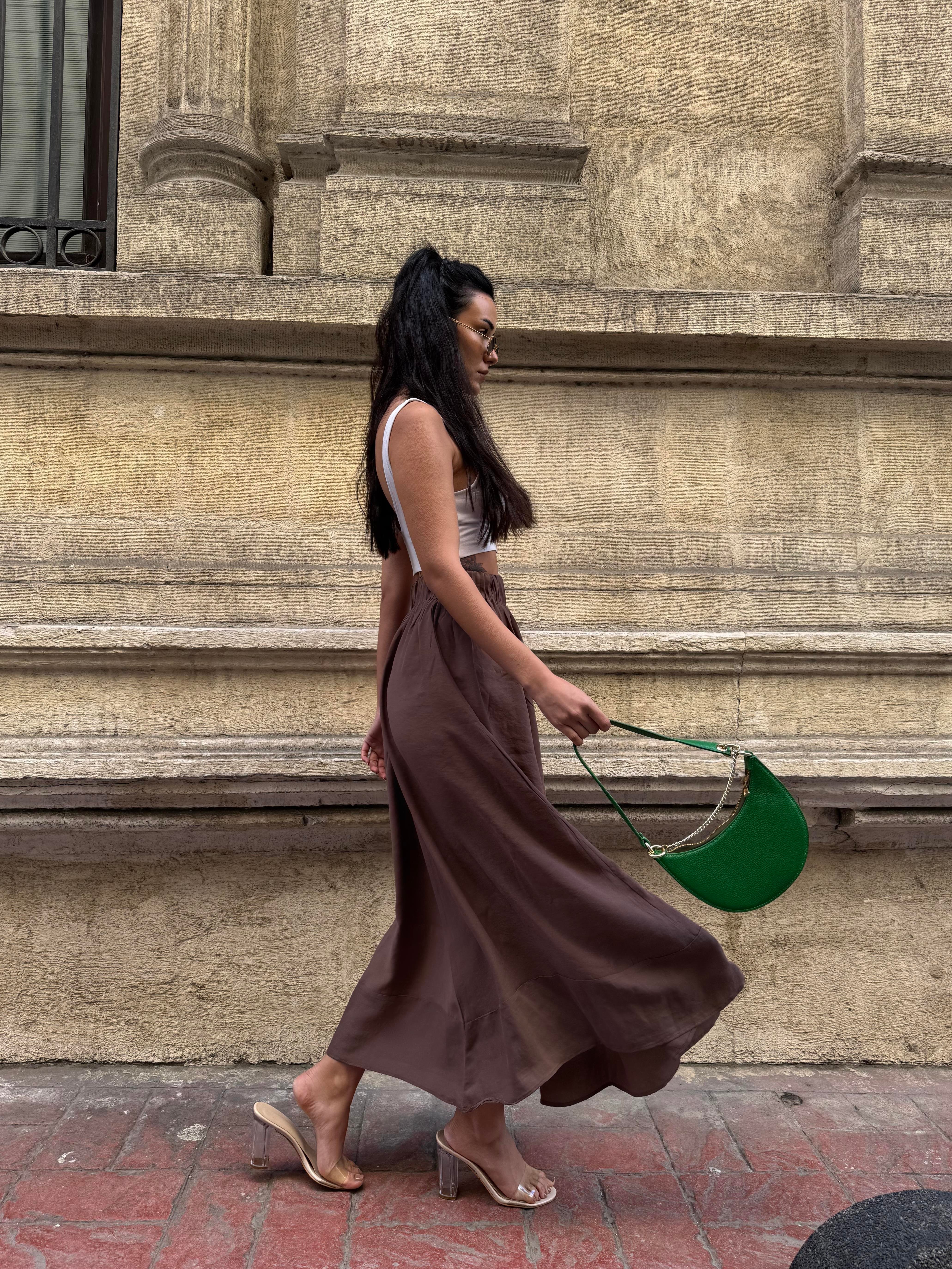 Kadın Kahve %100 Modal Uzun Etek 29078