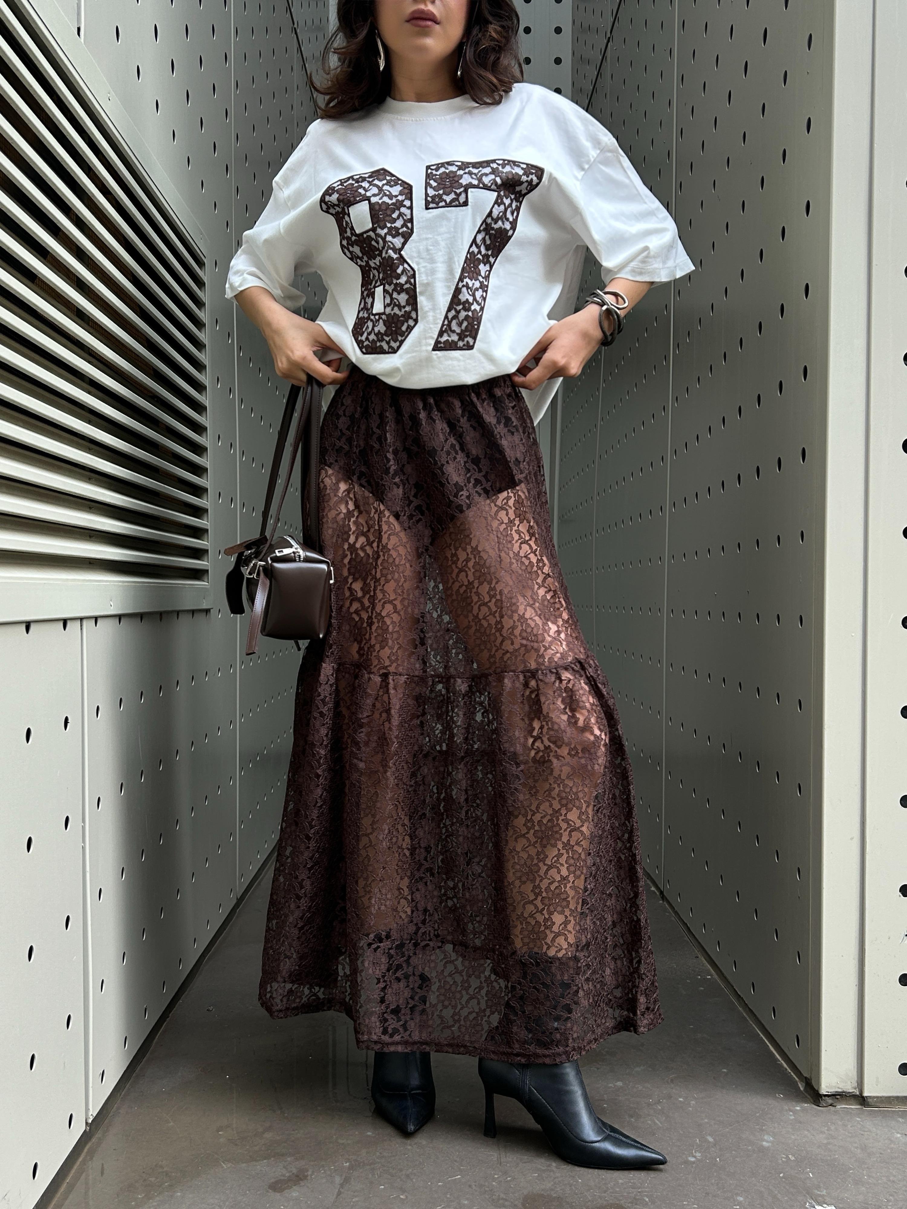 Kadın Kahve Astarsız Dantel Etek 29056