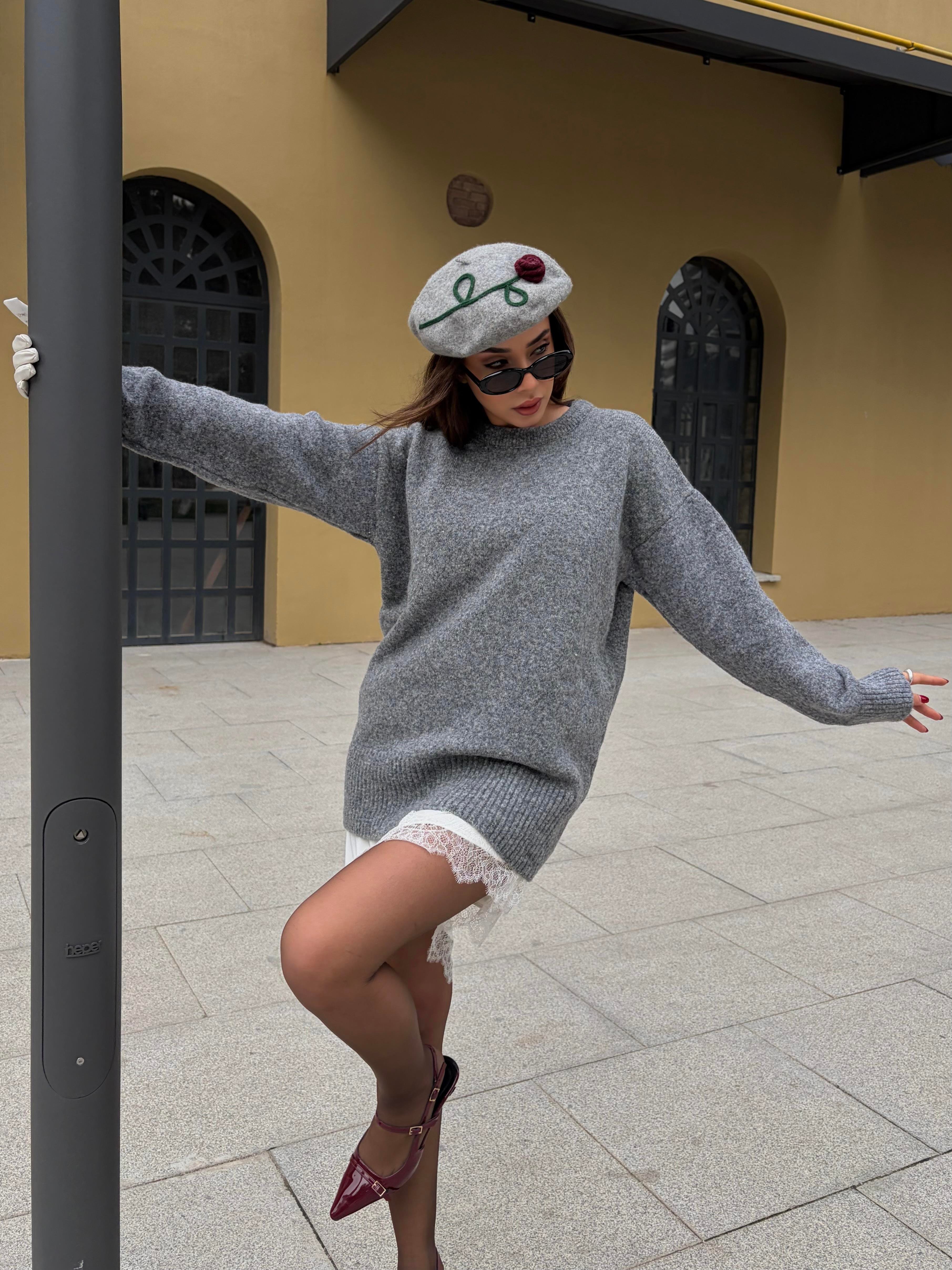 Kadın Kahve Bisiklet Yaka Tunik Boy Kazak 7035