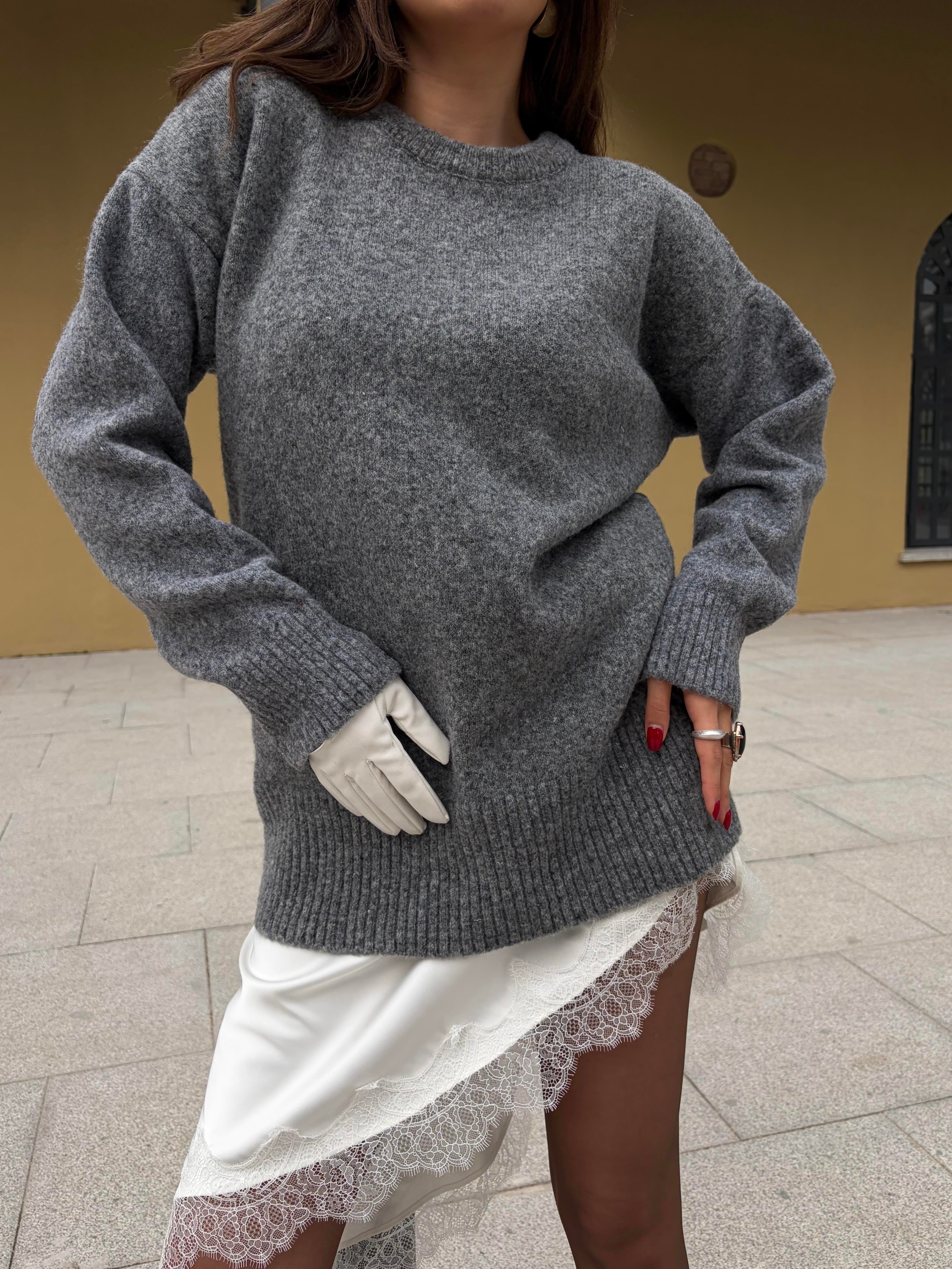 Kadın Kahve Bisiklet Yaka Tunik Boy Kazak 7035