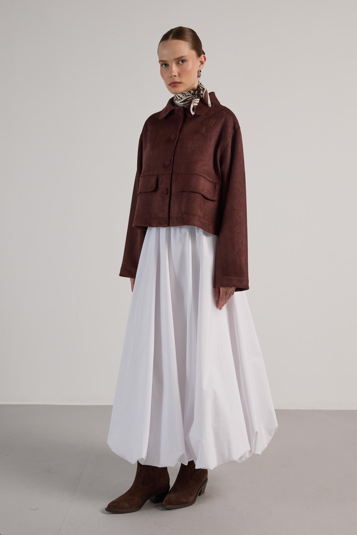 Kadın Kahve Dalgıç Süet Kısa Ceket 30042