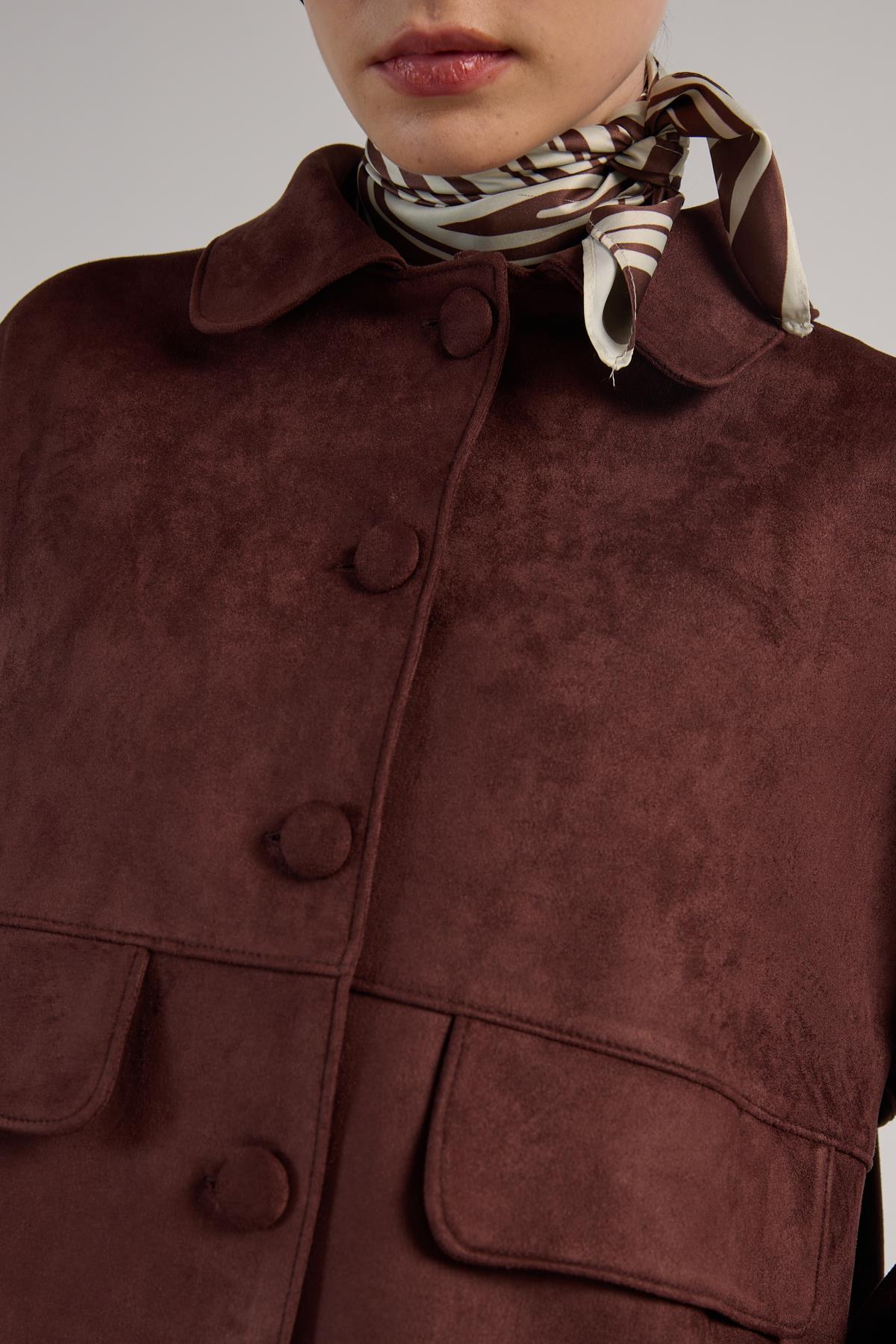 Kadın Kahve Dalgıç Süet Kısa Ceket 30042