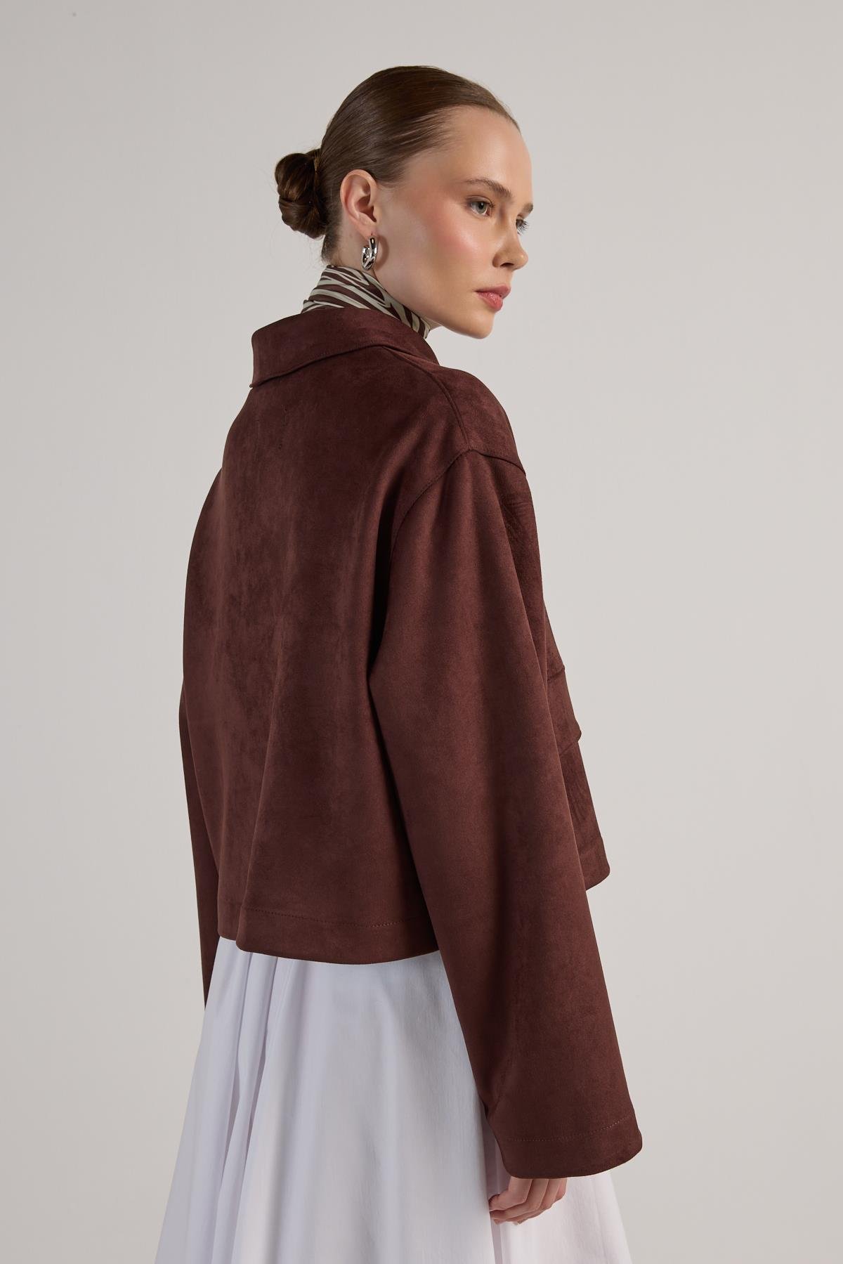 Kadın Kahve Dalgıç Süet Kısa Ceket 30042