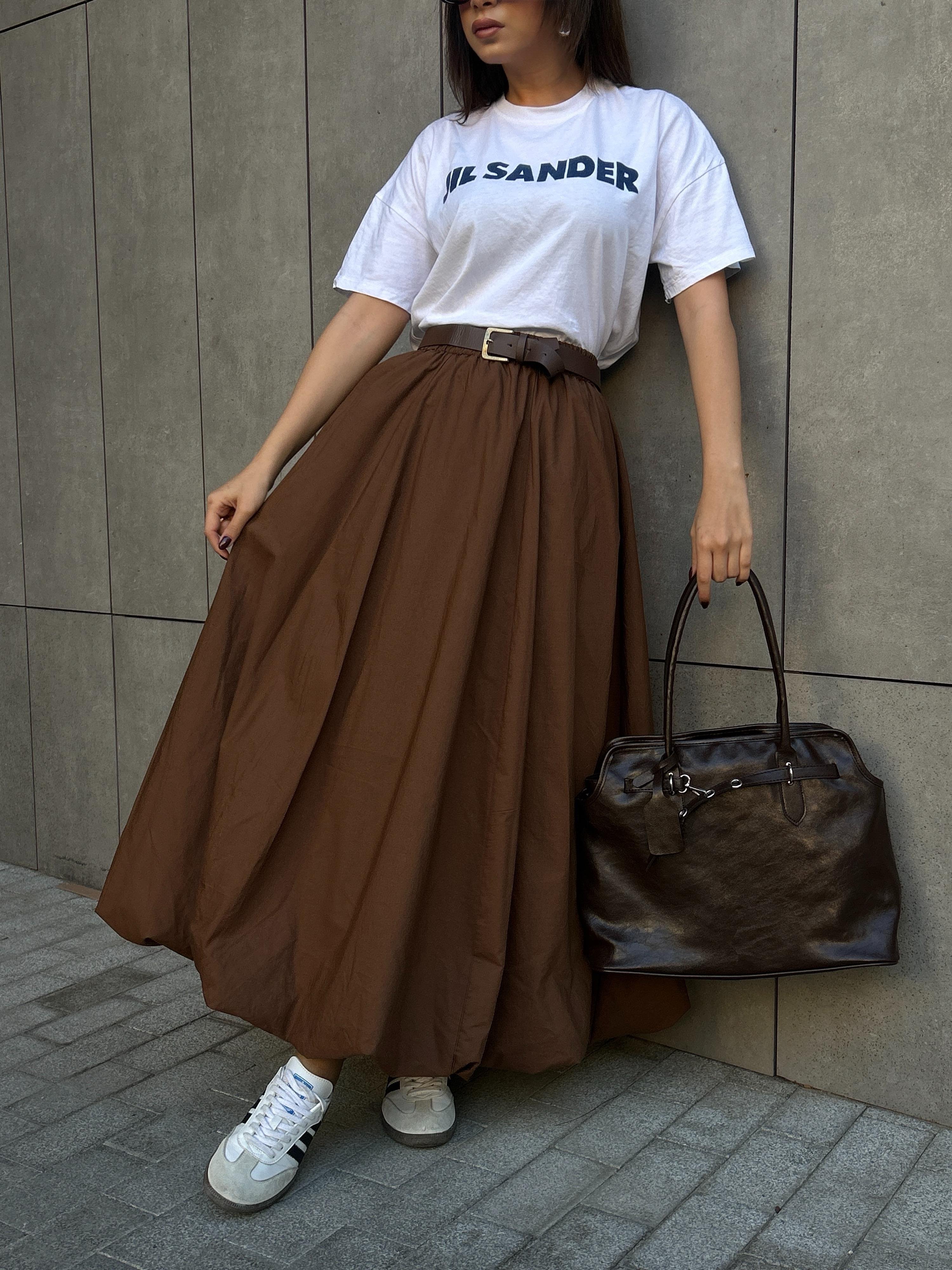 Kadın Kahve Lastikli Uzun Balon Etek 29004