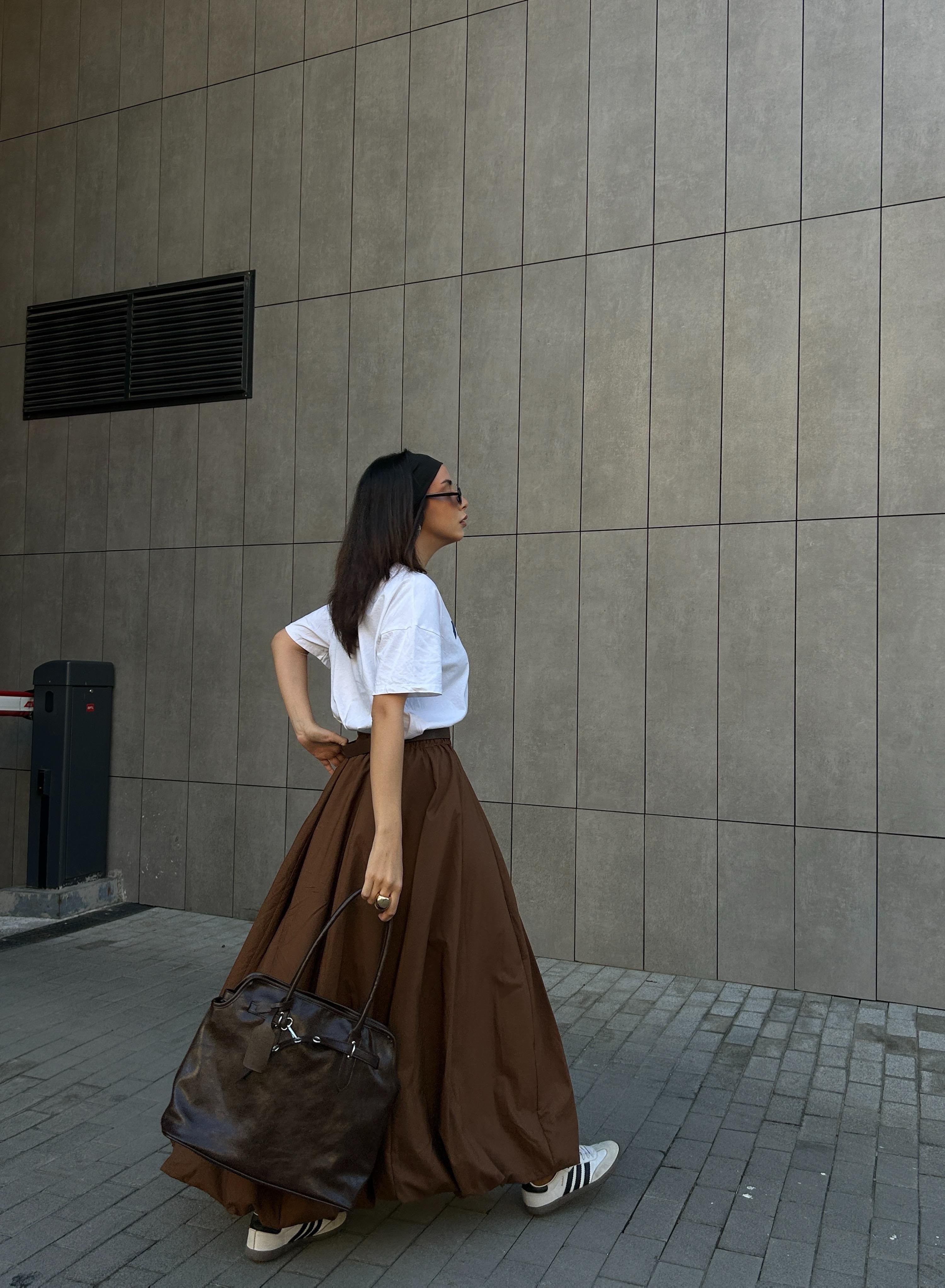 Kadın Kahve Lastikli Uzun Balon Etek 29004