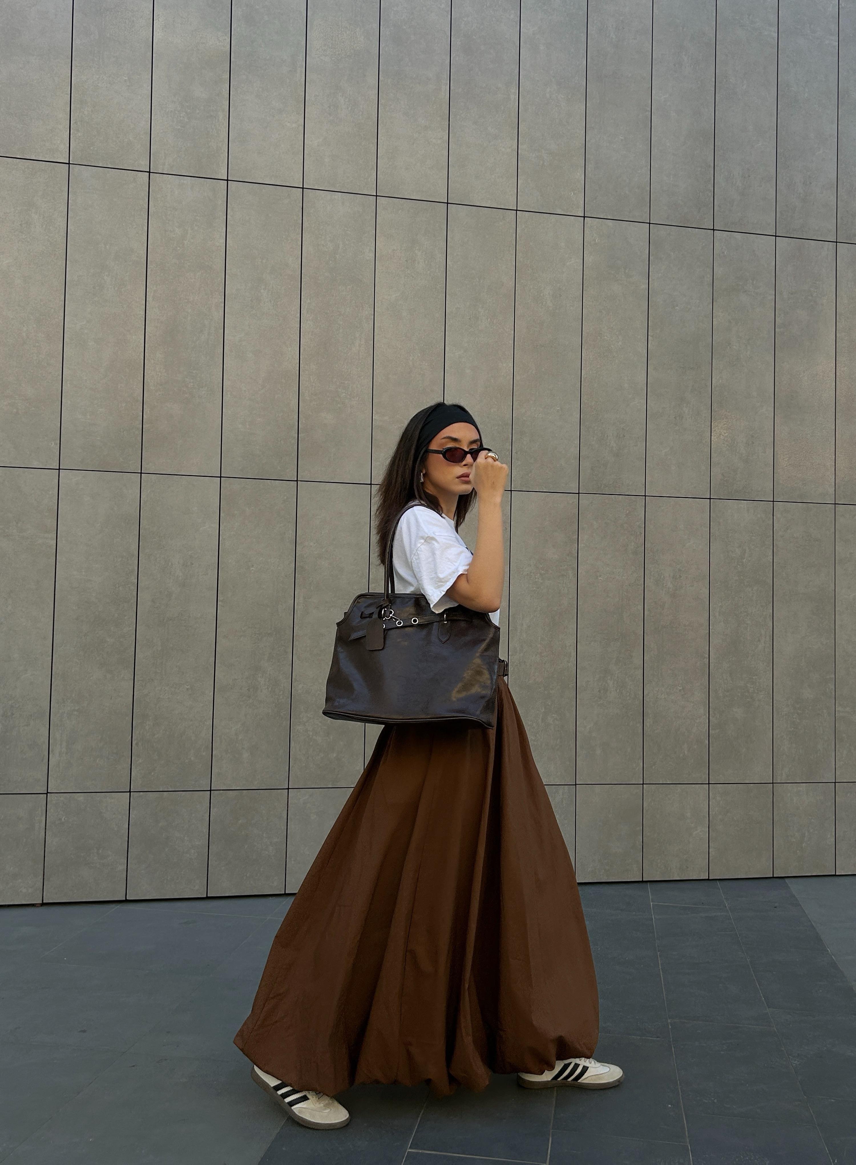 Kadın Kahve Lastikli Uzun Balon Etek 29004