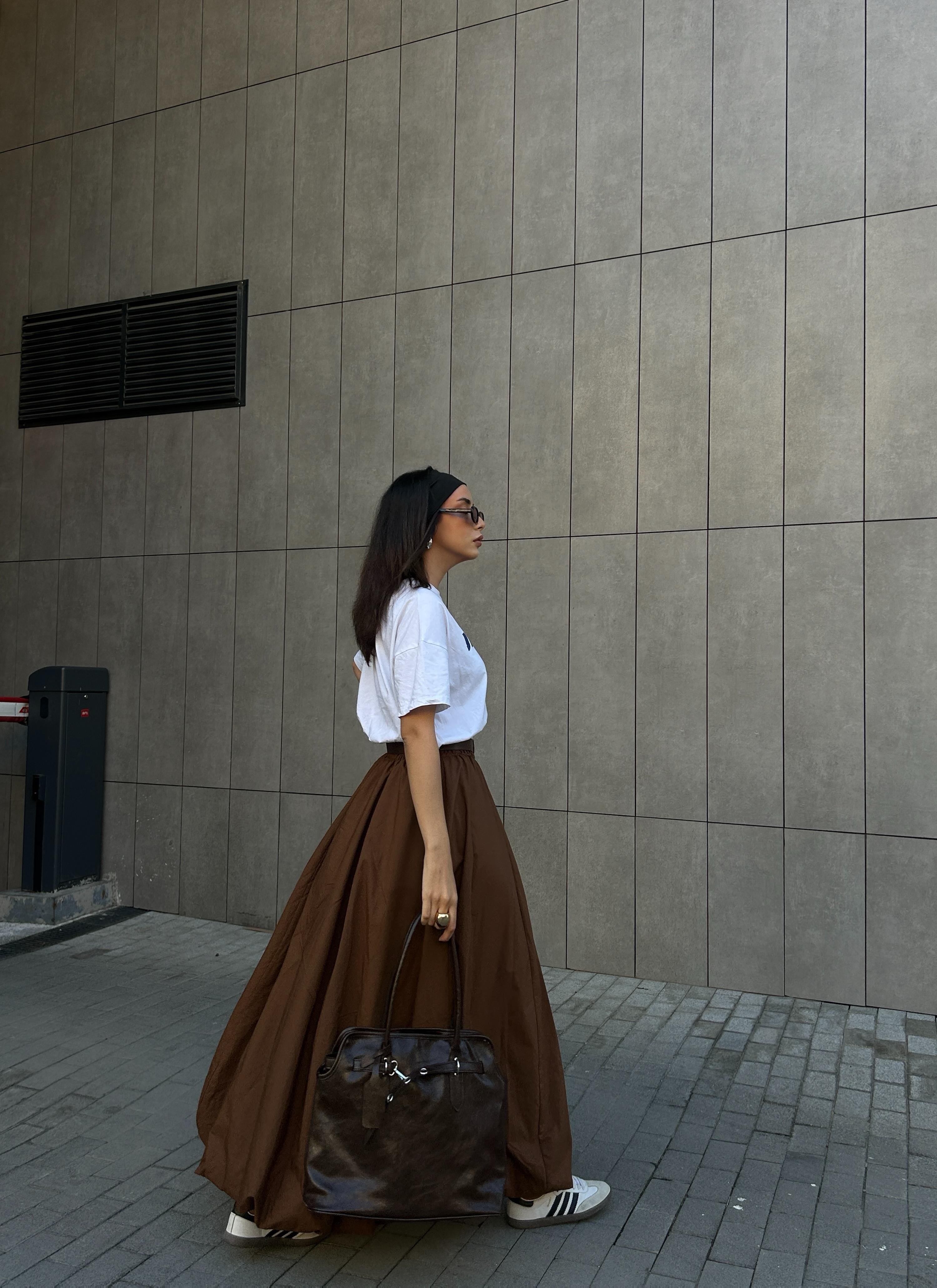 Kadın Kahve Lastikli Uzun Balon Etek 29004