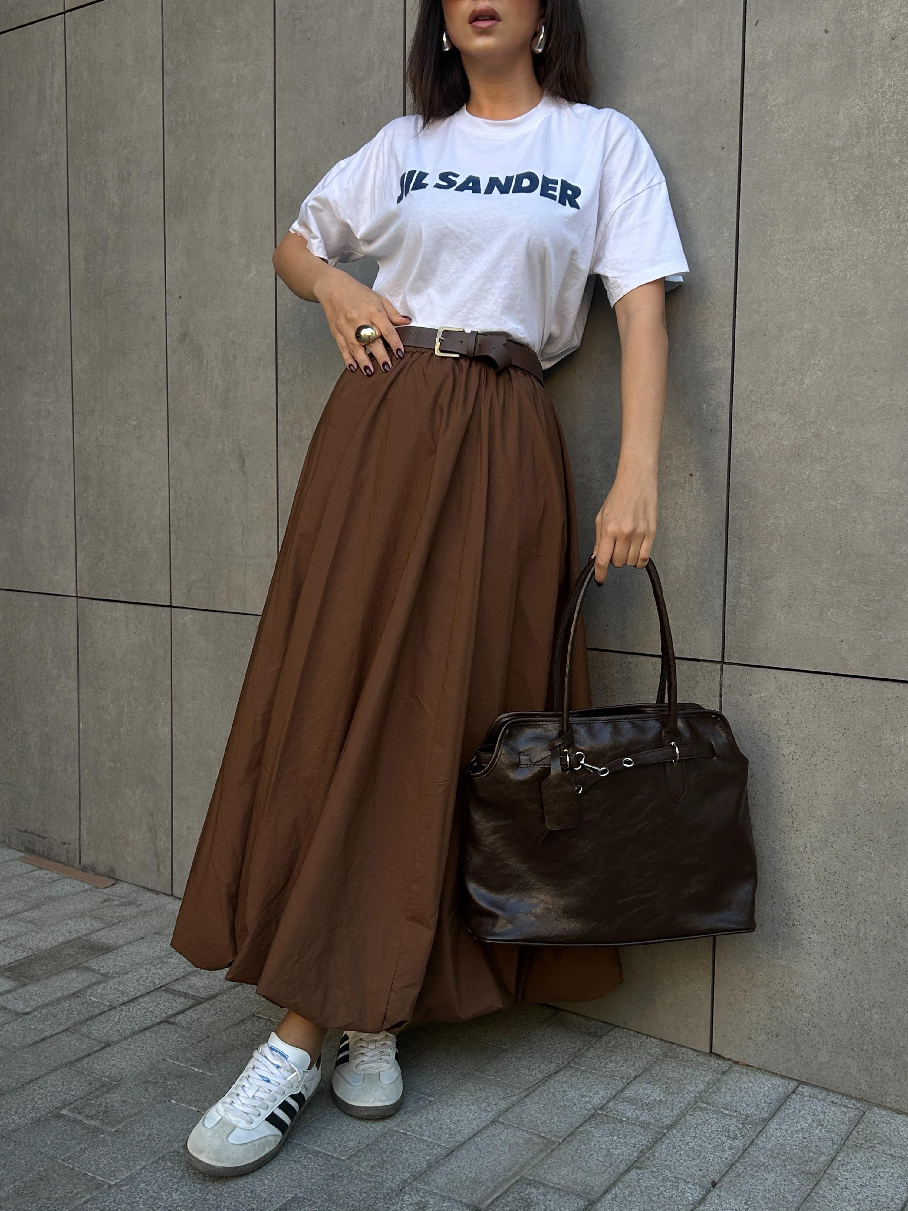 Kadın Kahve Lastikli Uzun Balon Etek 29004