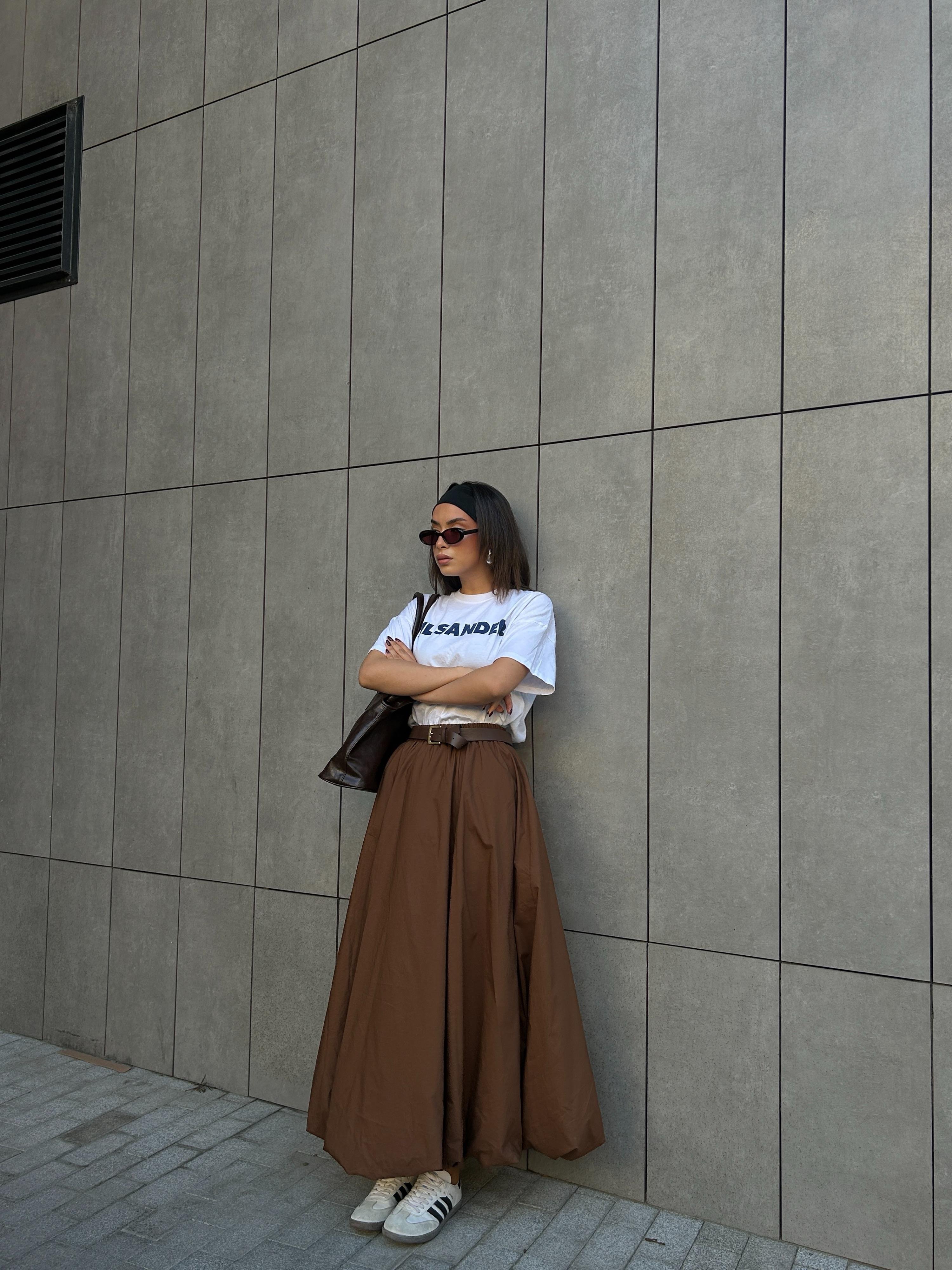 Kadın Kahve Lastikli Uzun Balon Etek 29004