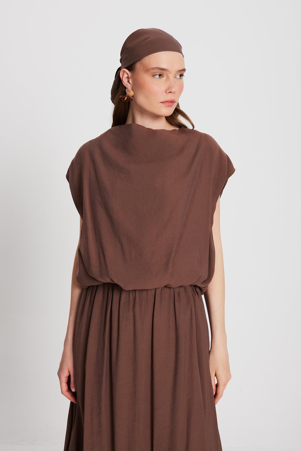 Kadın Kahve Modal Kumaş Balon Bluz 29140