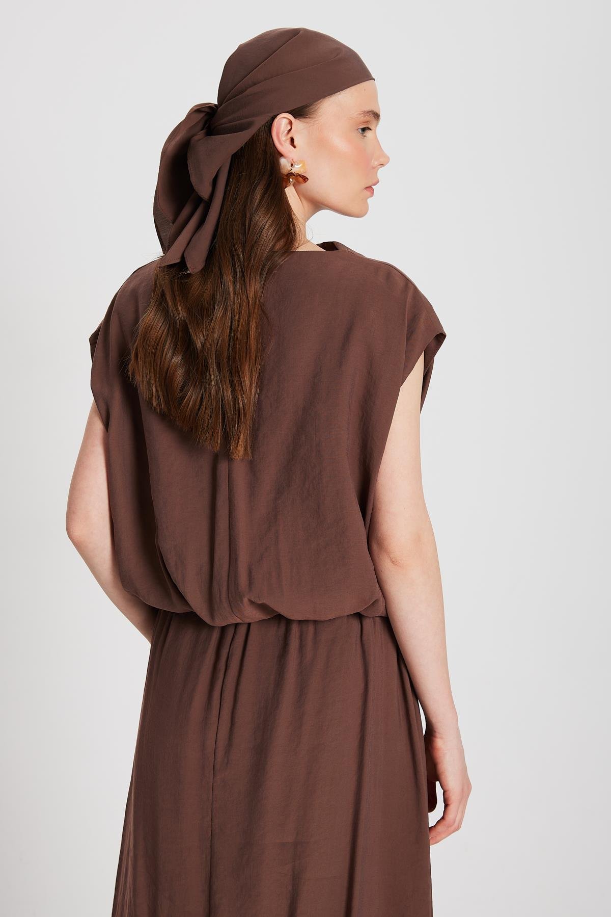 Kadın Kahve Modal Kumaş Balon Bluz 29140