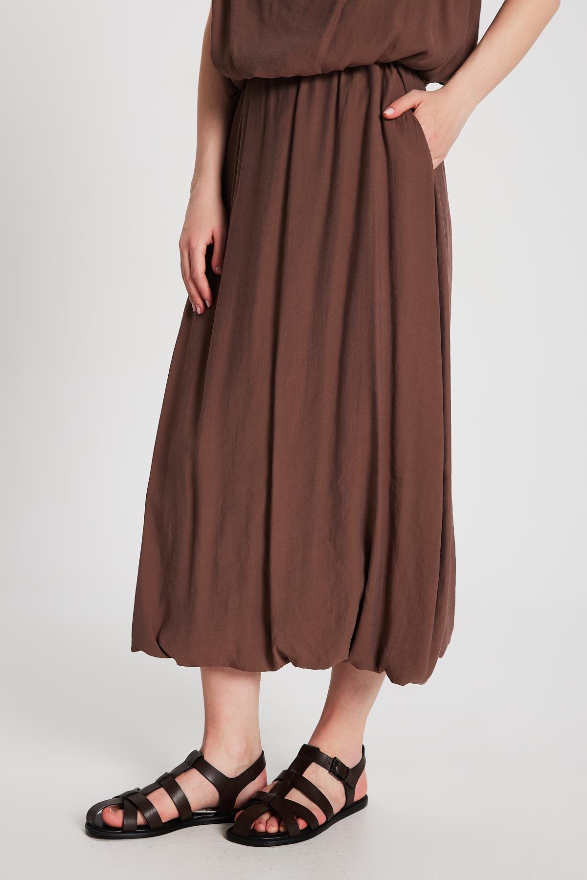 Kadın Kahve Modal Kumaş Balon Etek 29141