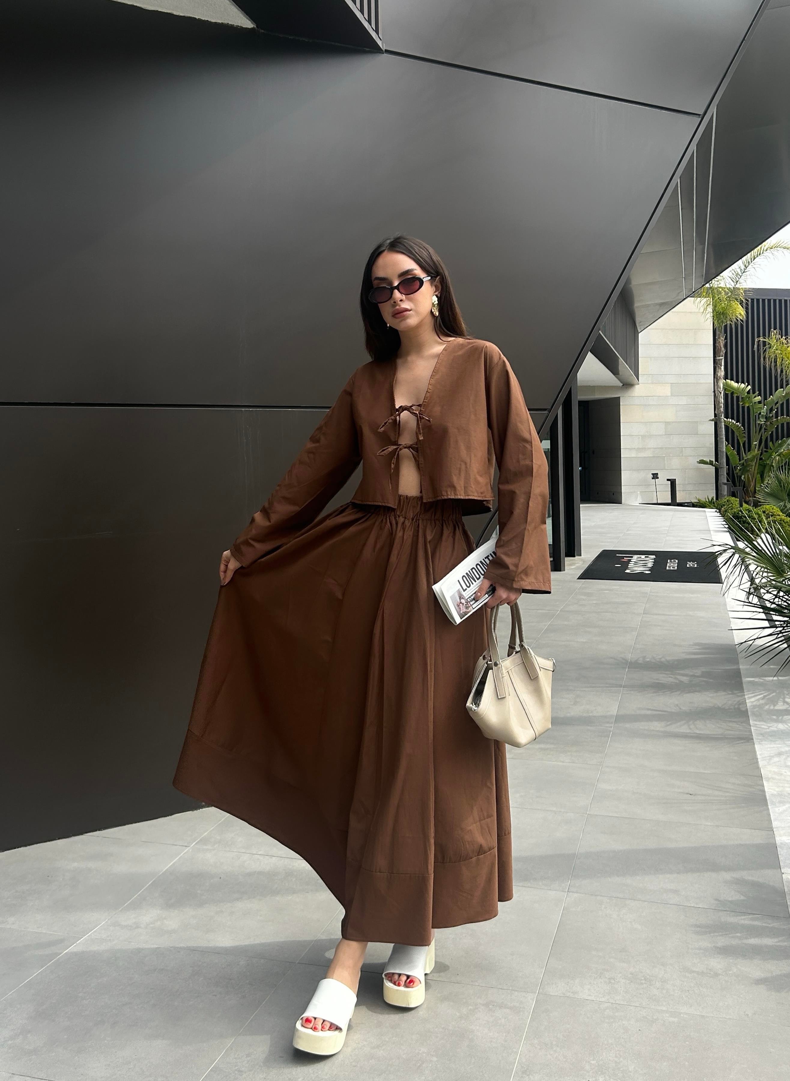 Kadın Kahve Poplin Önden Bağlamalı Bluz 29085