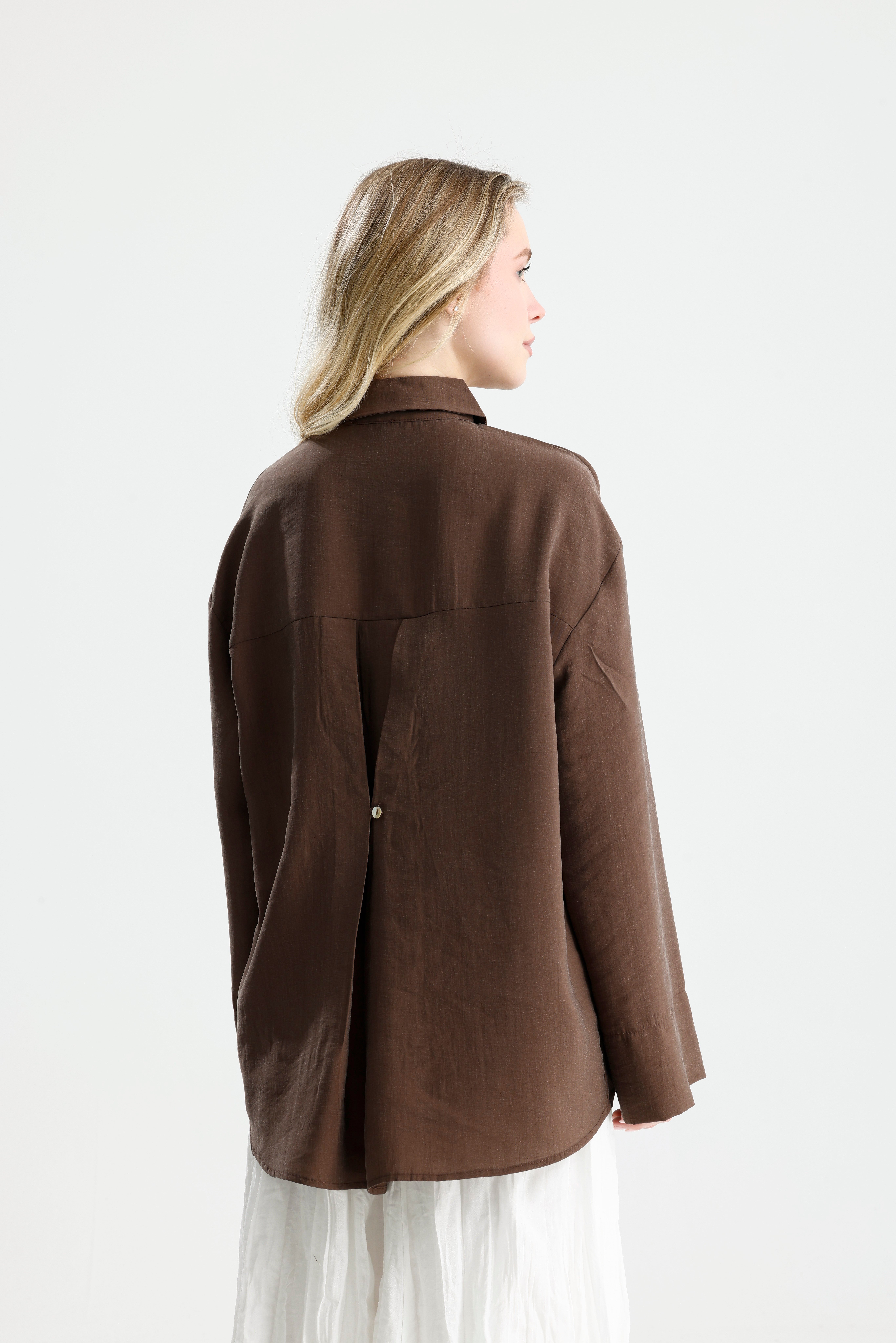 Kadın Kahve Premium Kumaş Oversize Gömlek 31084