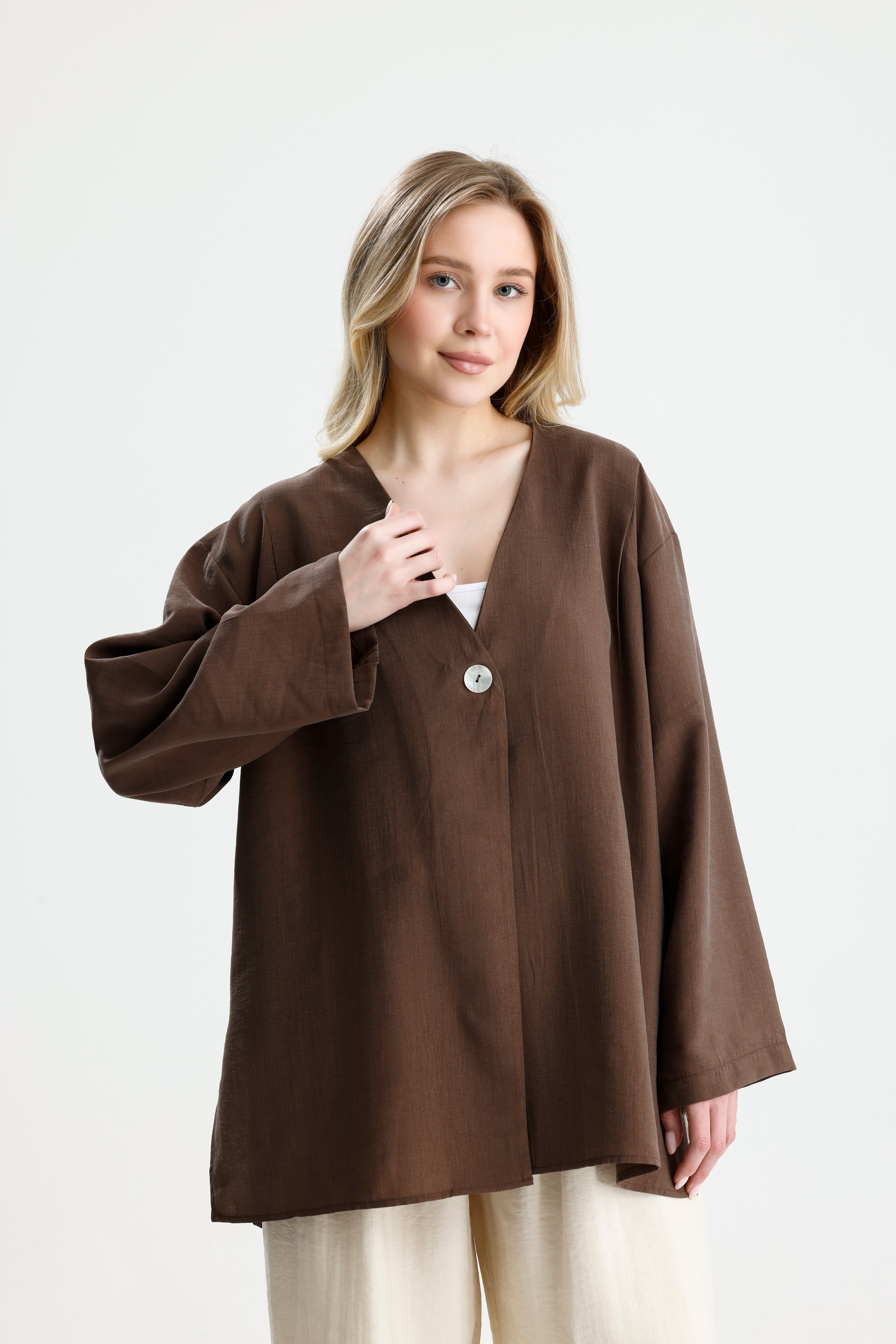 Kadın Kahve Premium Kumaş Oversize kimono 31099