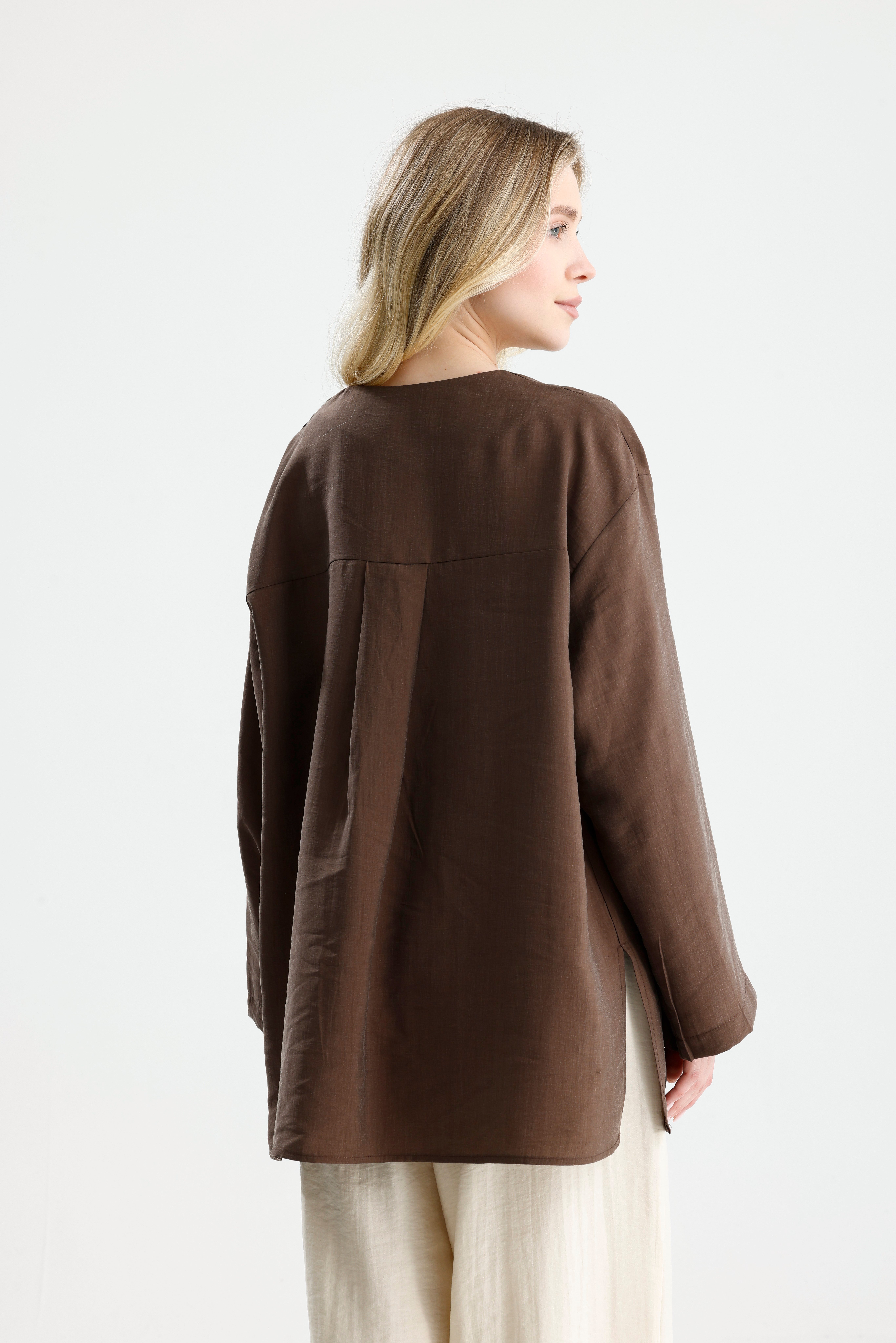 Kadın Kahve Premium Kumaş Oversize kimono 31099