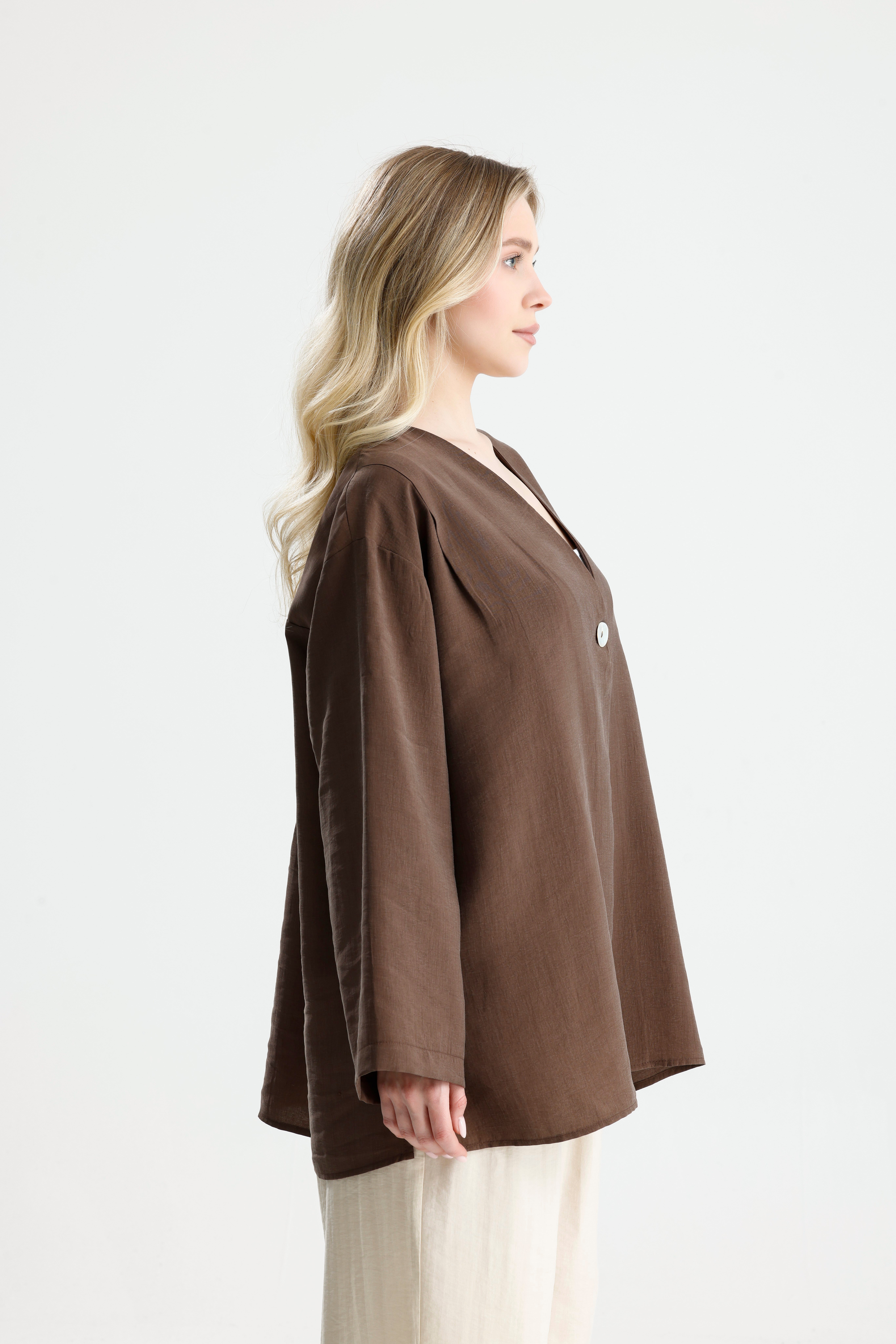 Kadın Kahve Premium Kumaş Oversize kimono 31099